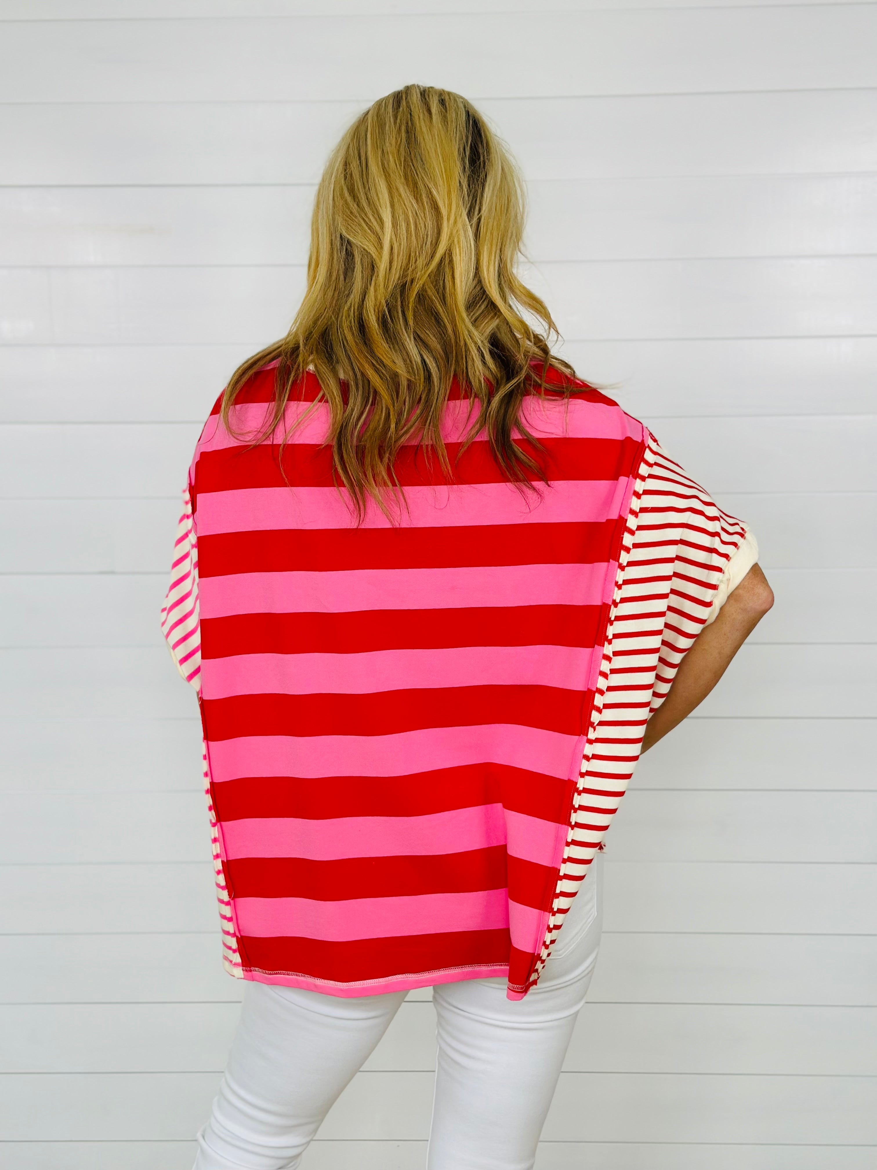 RED/PINK STRIPE MIX TOP