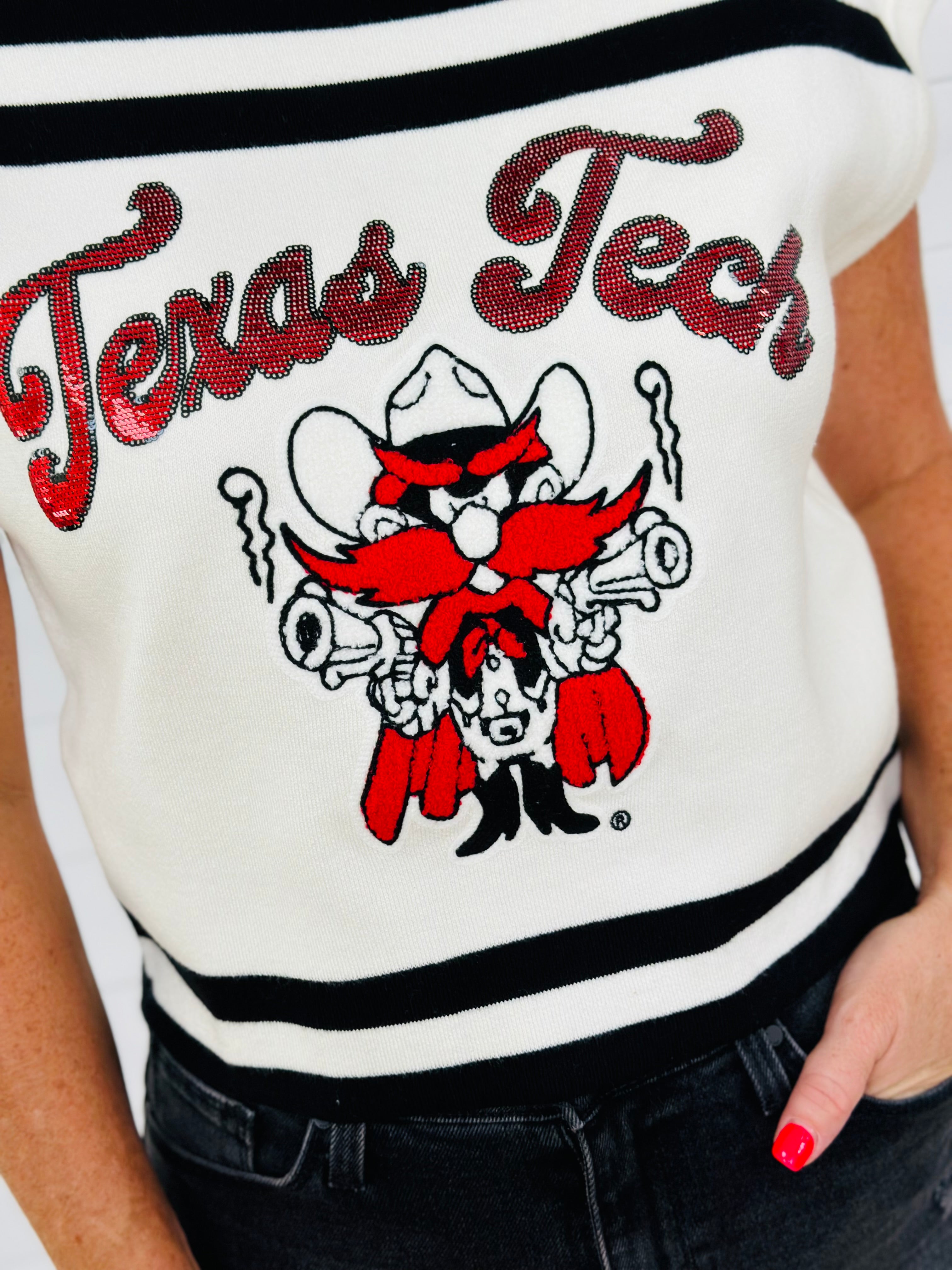 WHITE,BLACK,&RED TEXAS TECH SWEATER