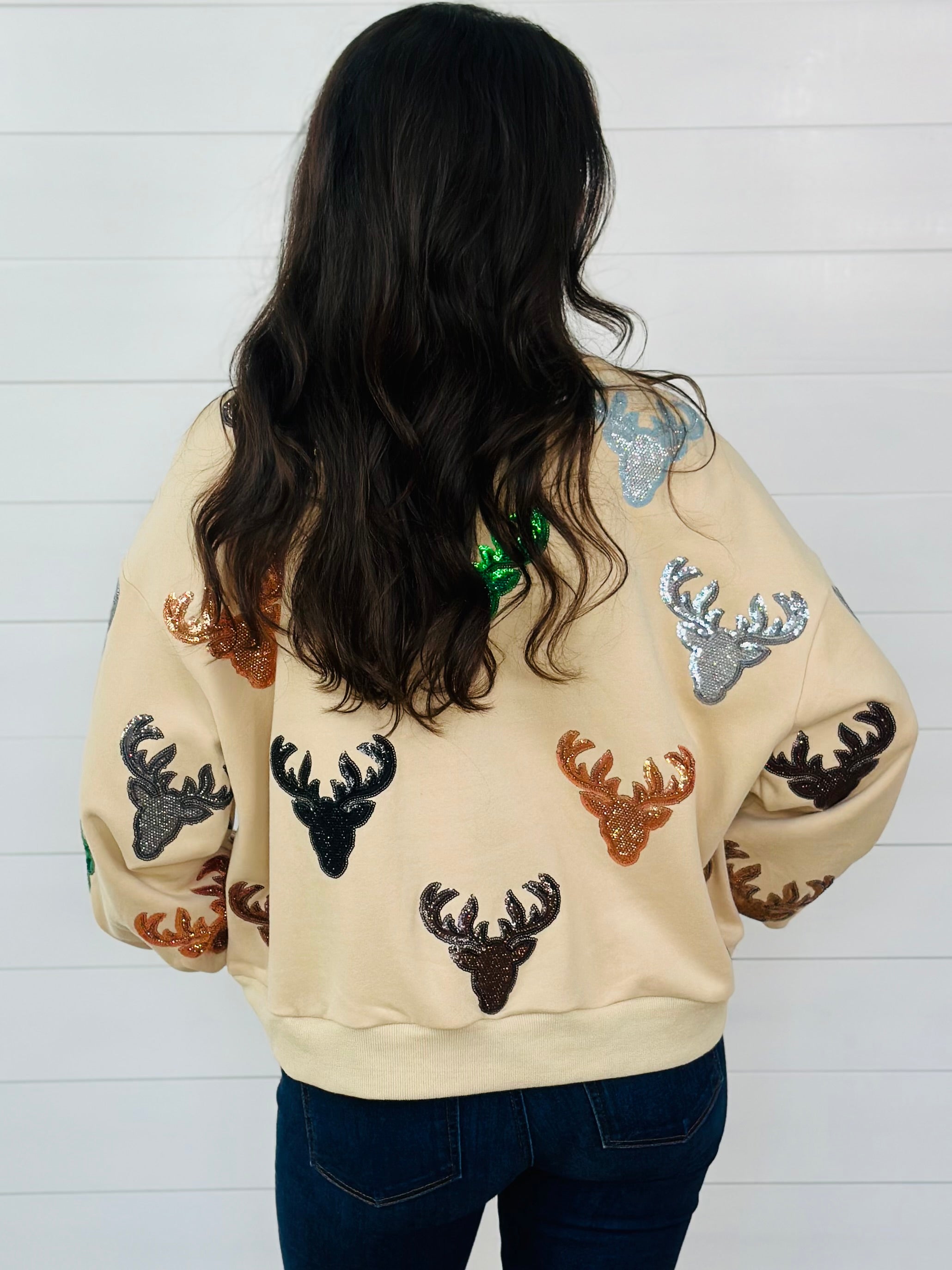 BEIGE DEER HEAD SWEATSHIRT