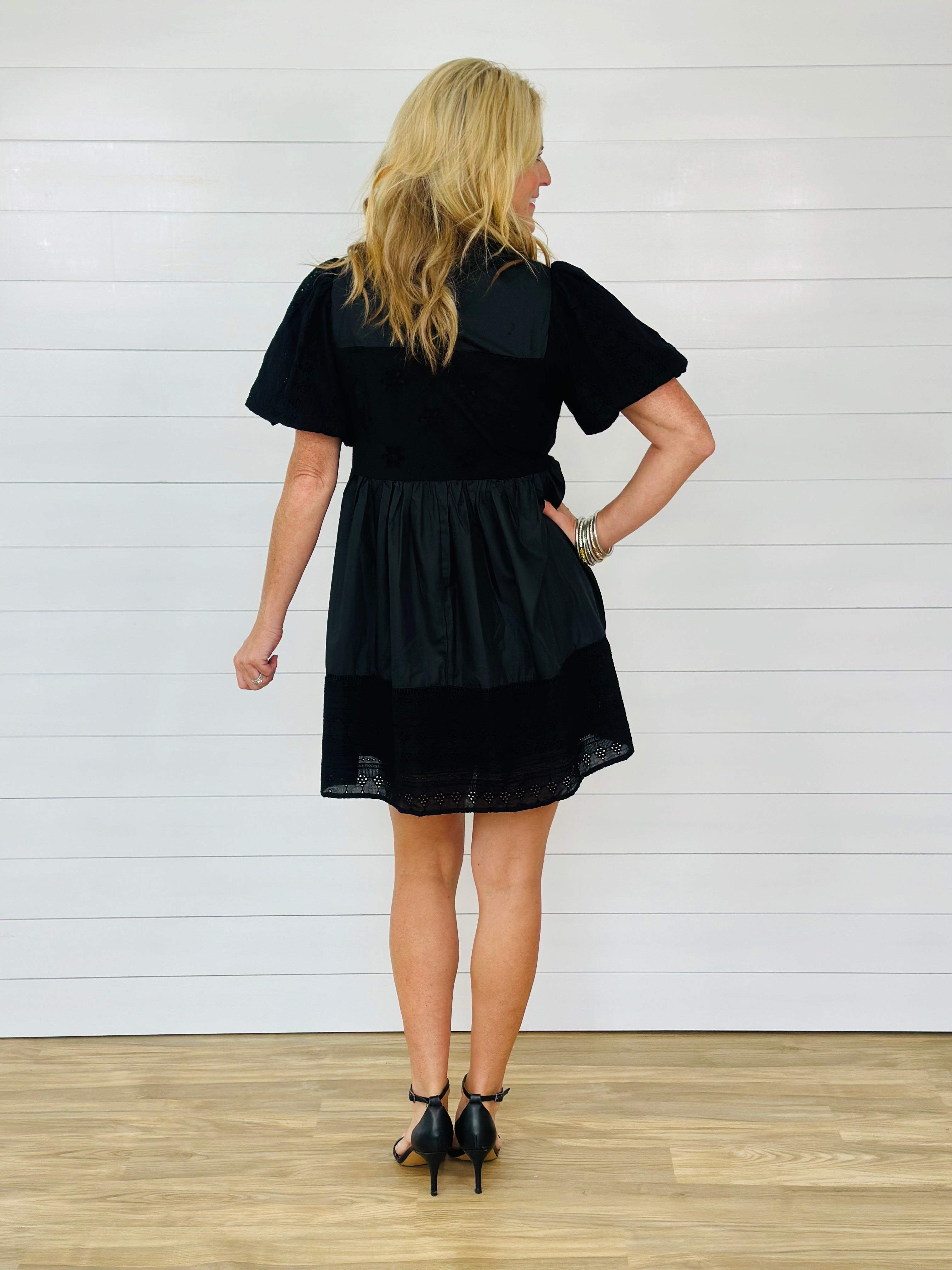 ELISE EYELET DRESS-BLACK