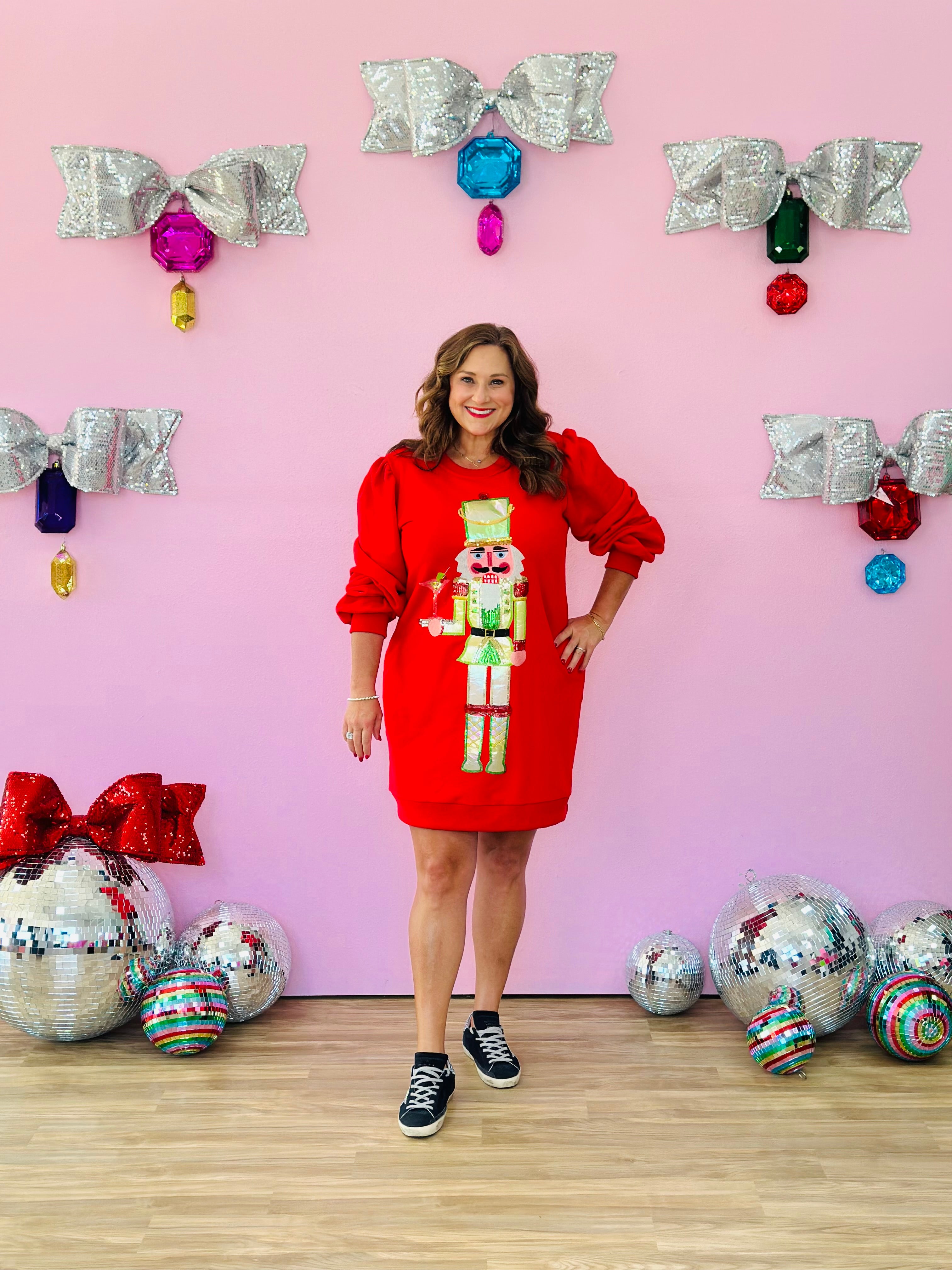 RED MARTINI NUTCRACKER SWEATSHIRT DRESS-PLUS