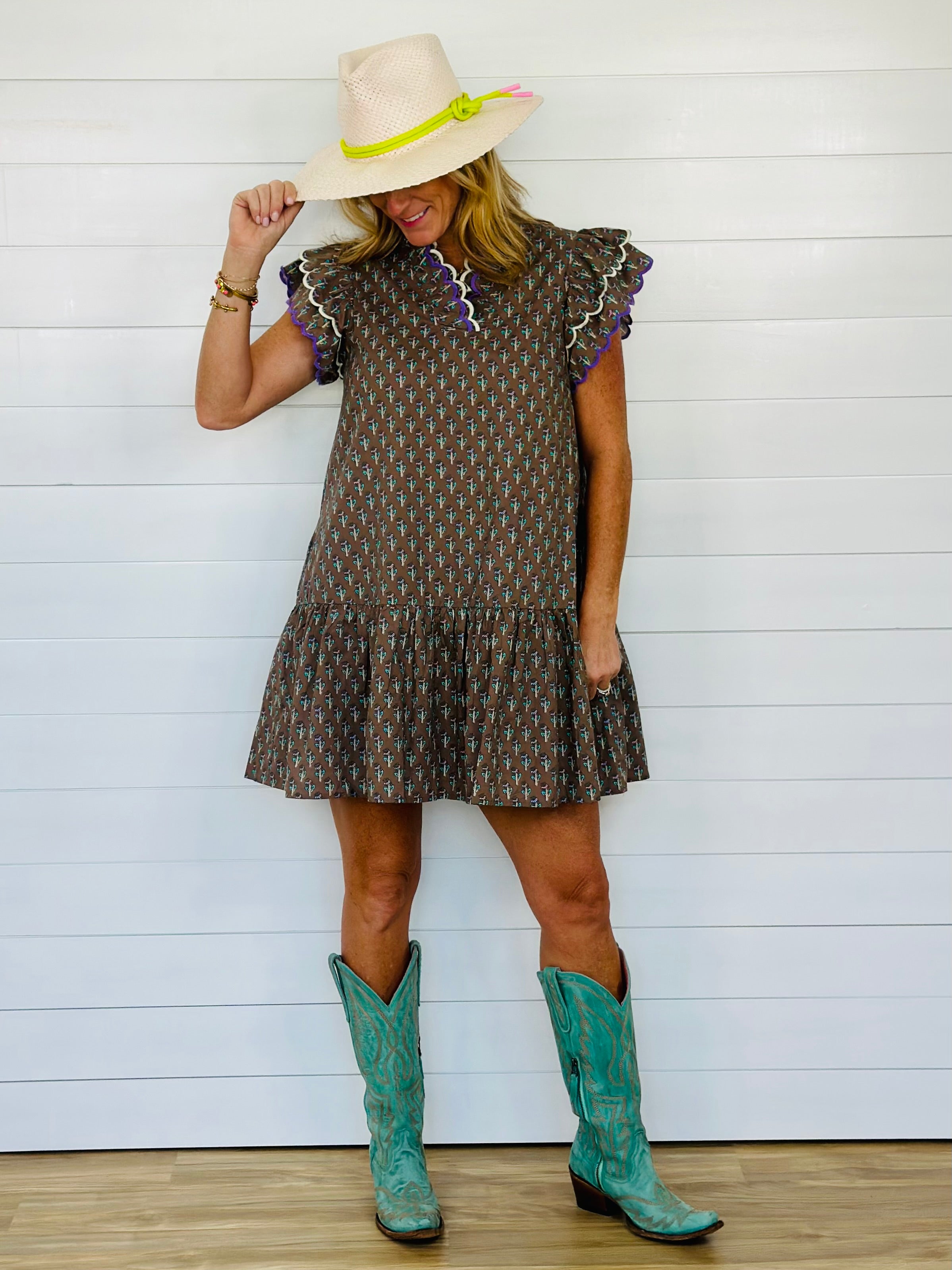 PRAIRIE VIOLET DRESS-BROWN