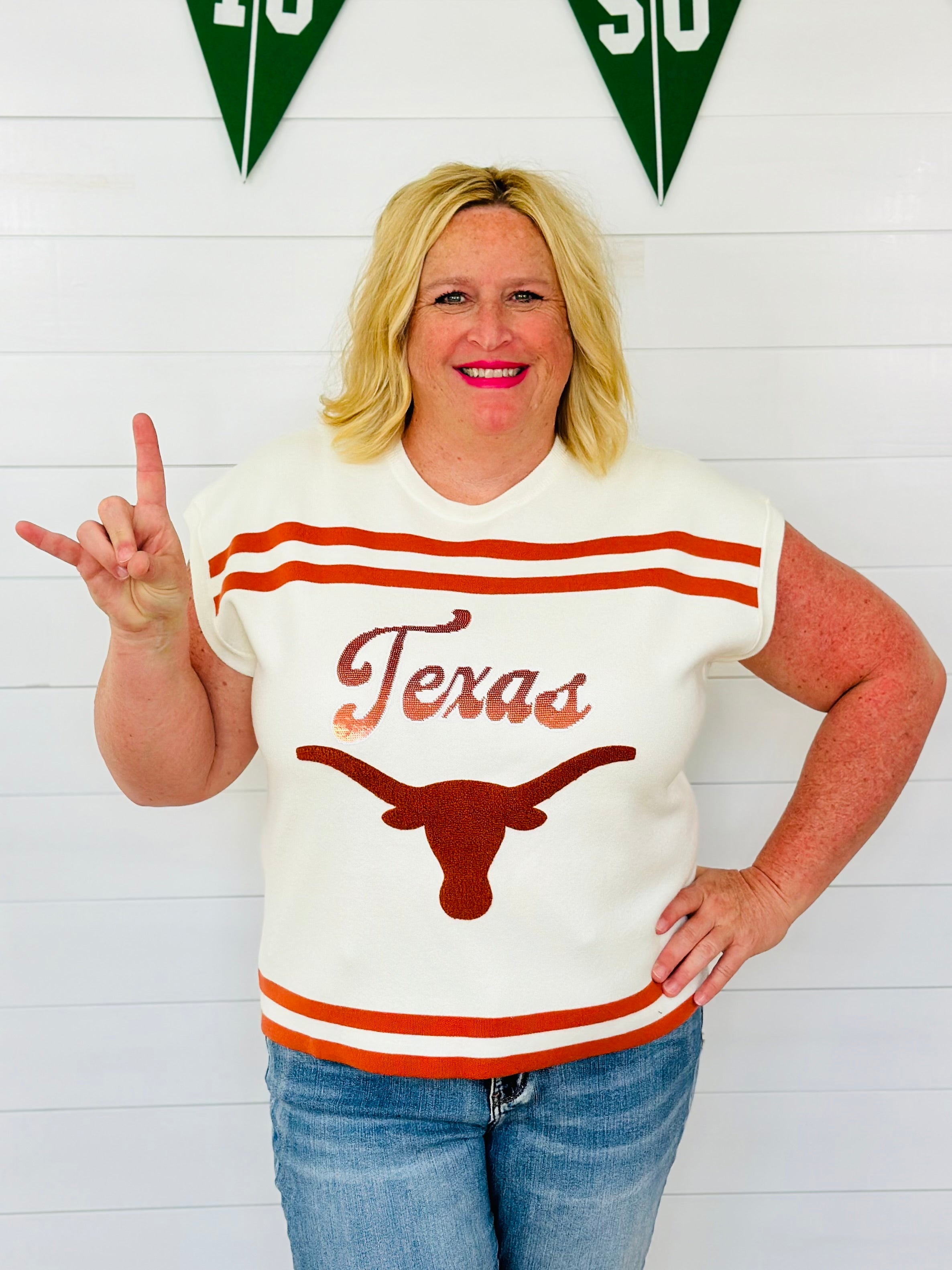 BURNT ORANGE & WHITE LONGHORN SWEATER-PLUS