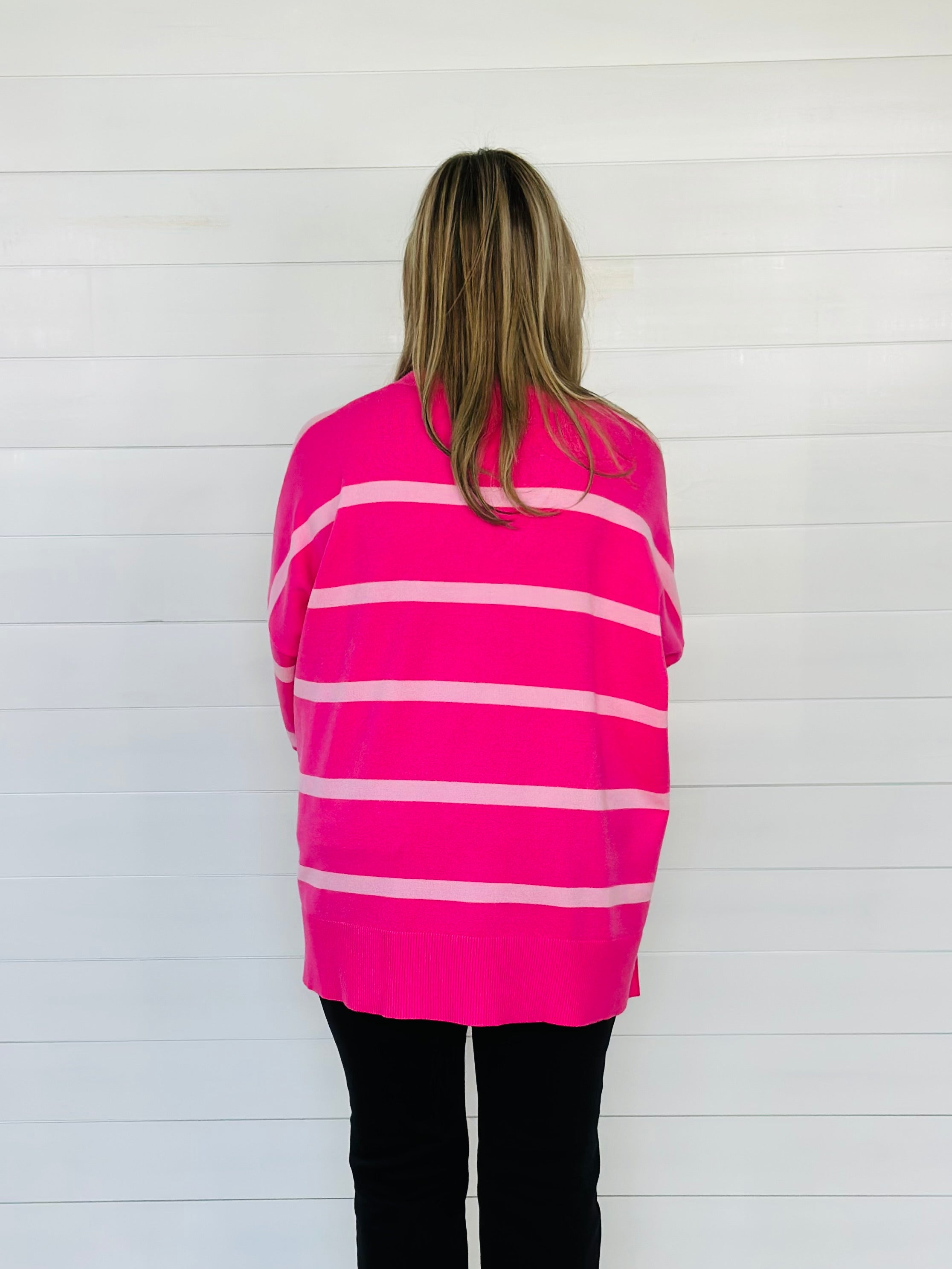 SHERIDAN STRIPE SWEATER TOP-PINK/HOT PINK