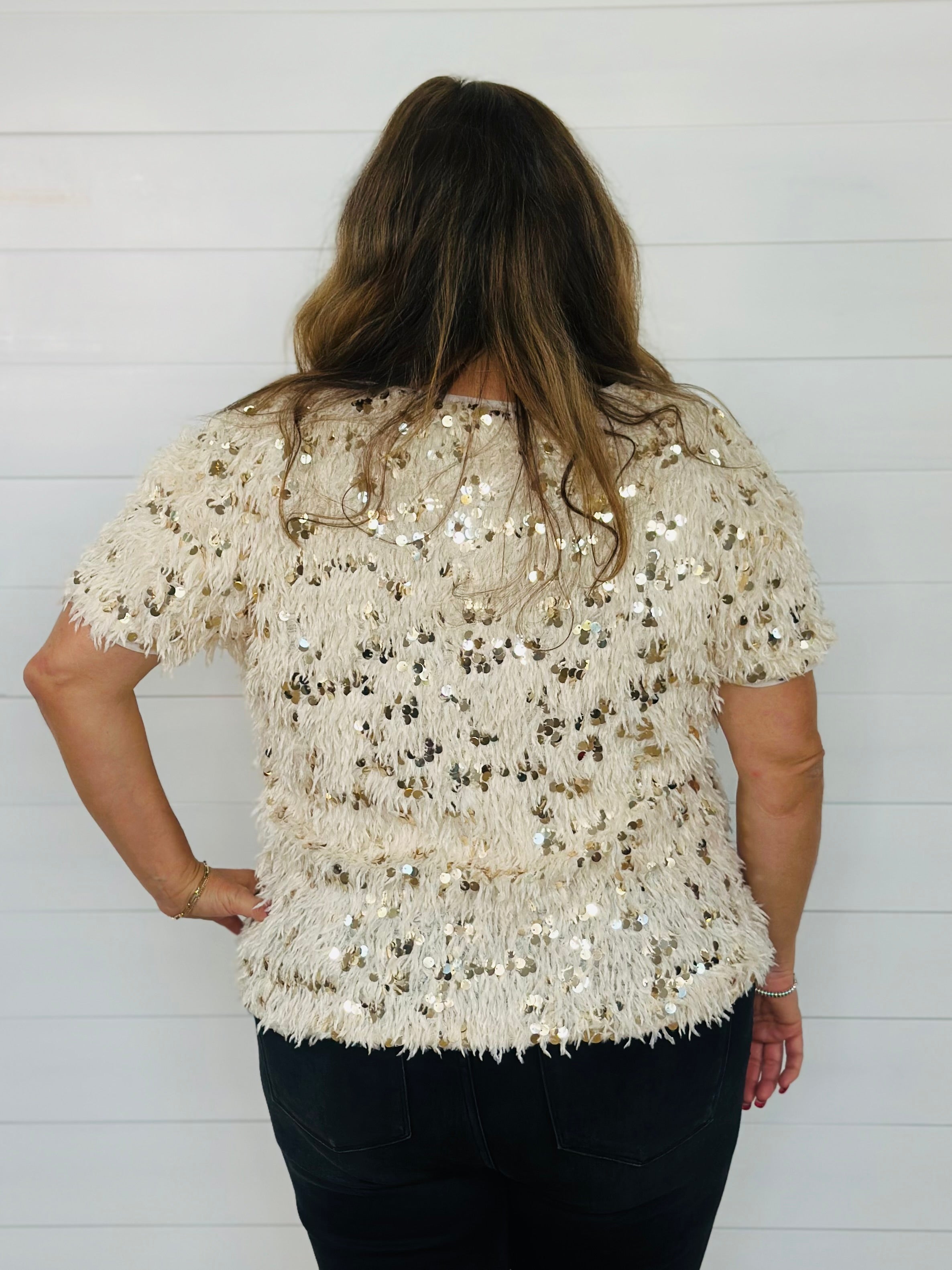 FUZZY SPARKLE TEE-IVORY