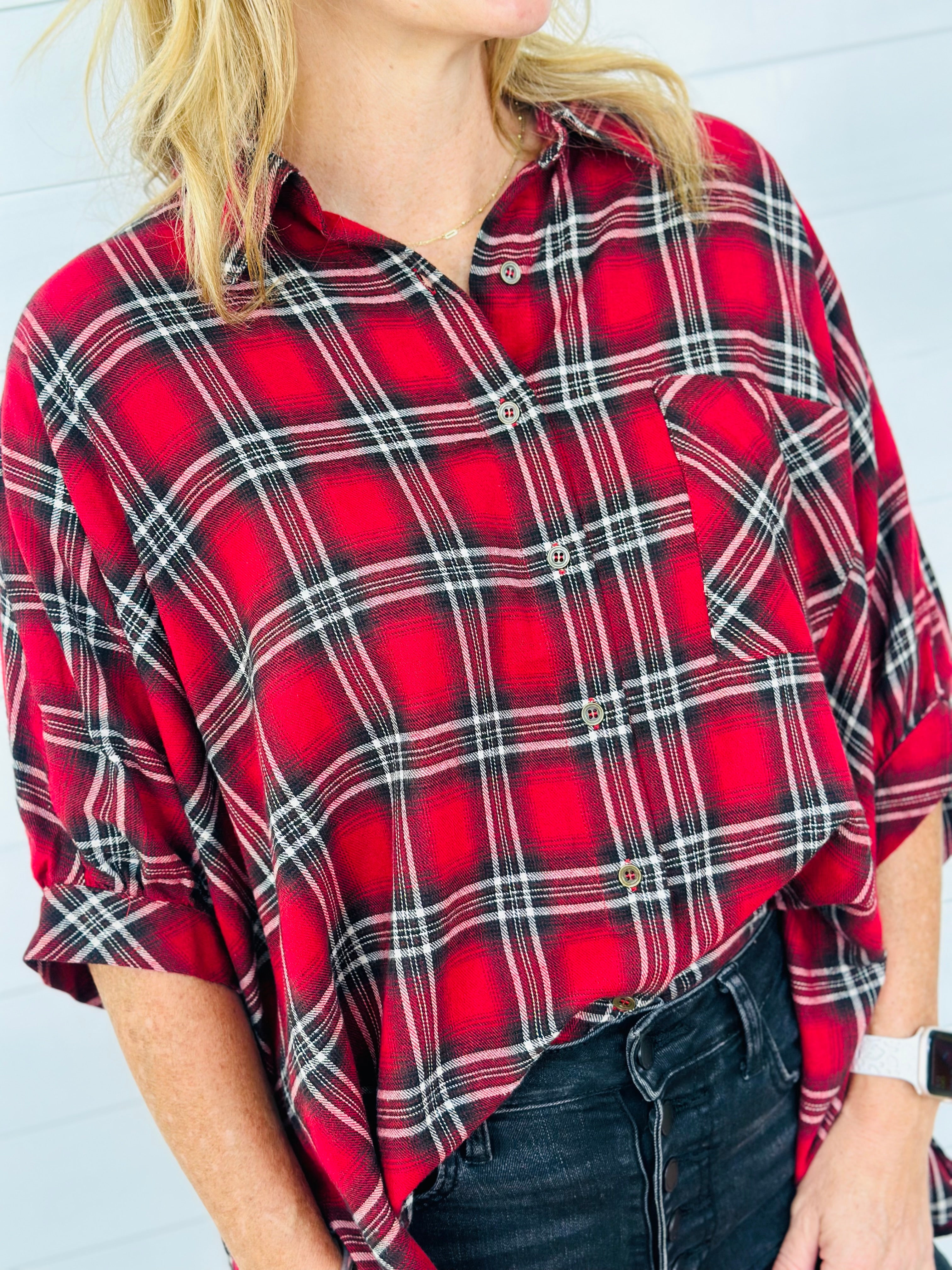 EVERETT FLANNEL TOP-RED