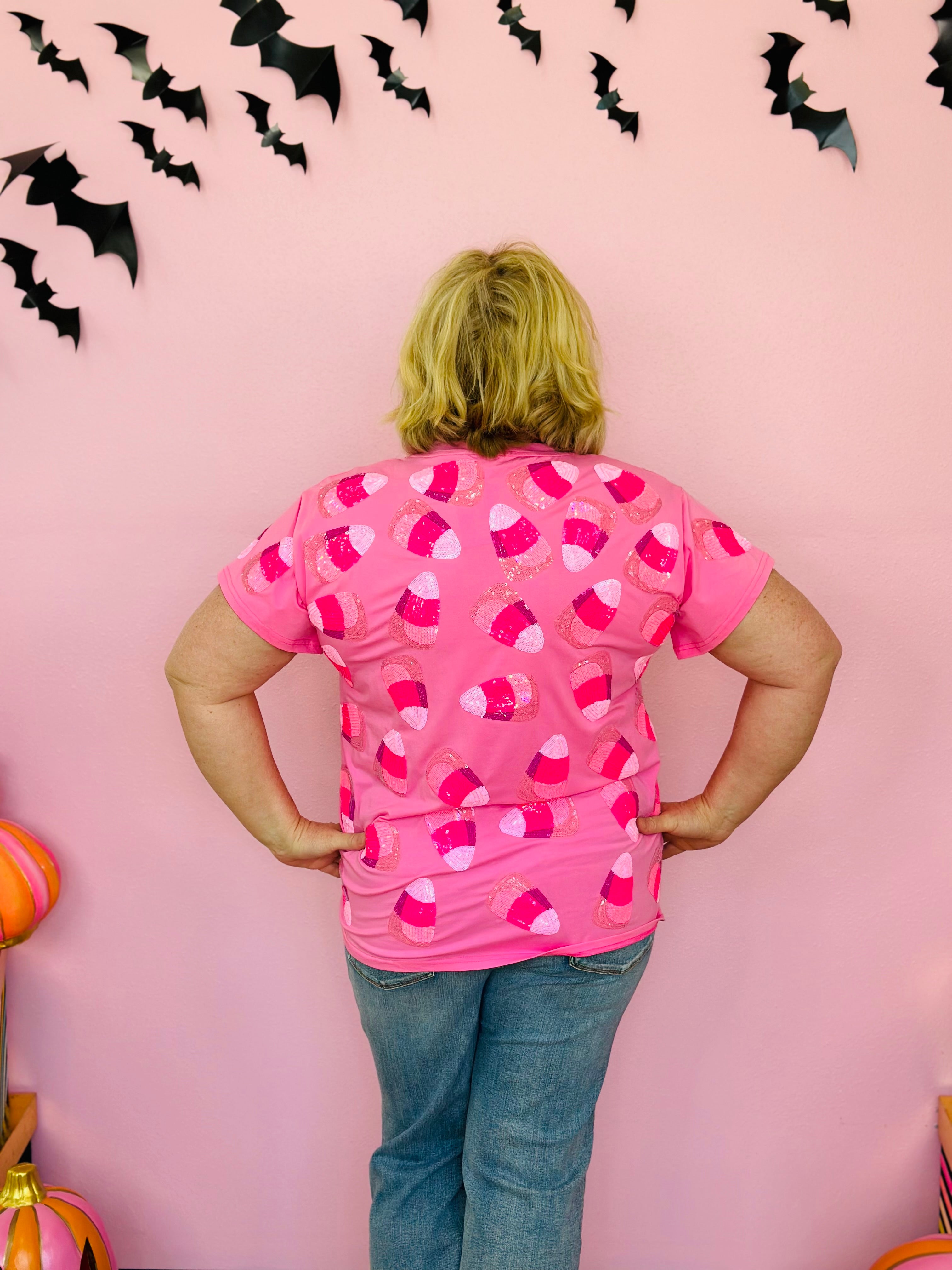 PINK CANDY CORN TEE-PLUS