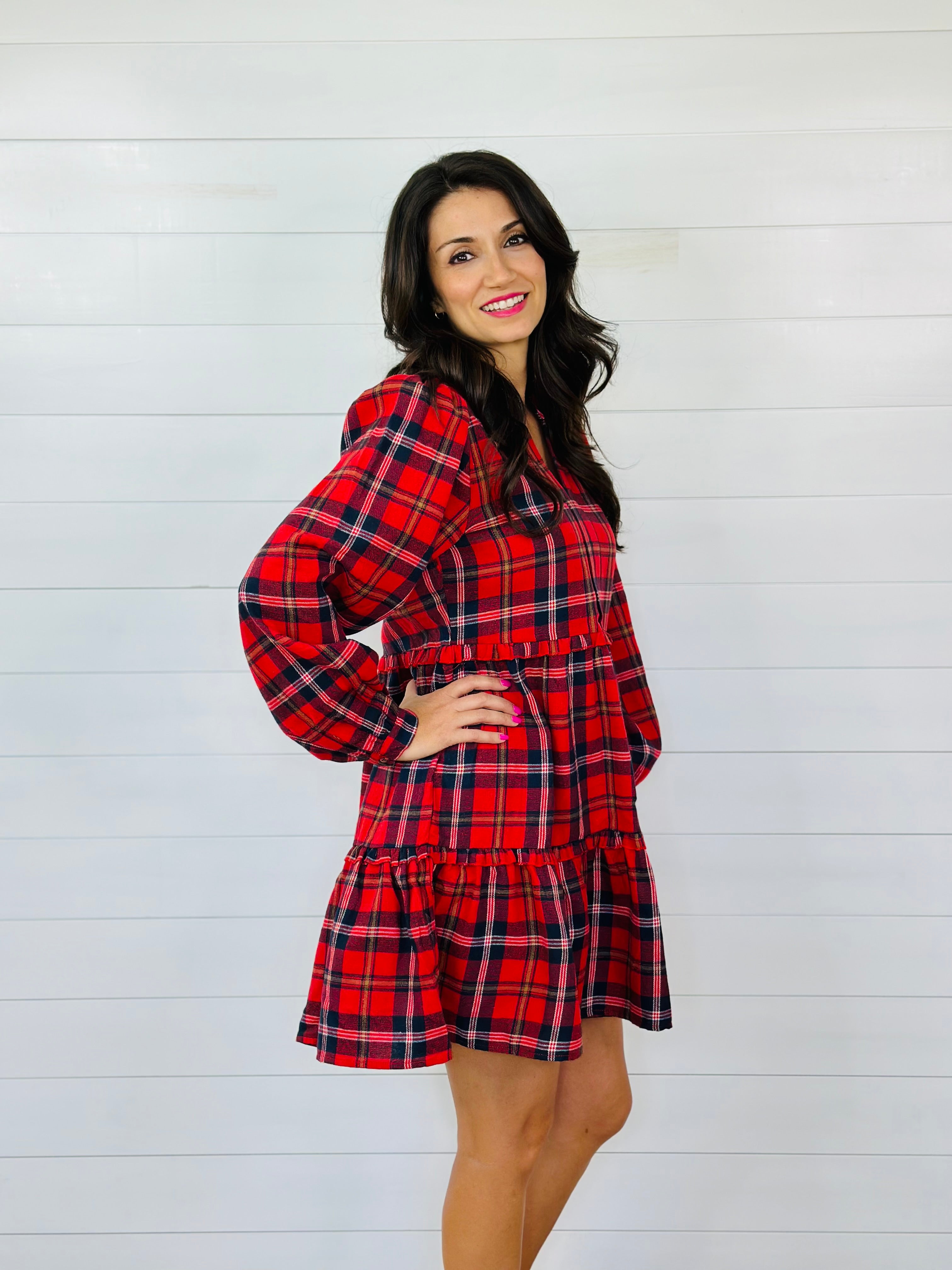 FOREVER FLANNEL DRESS-RED/NAVY