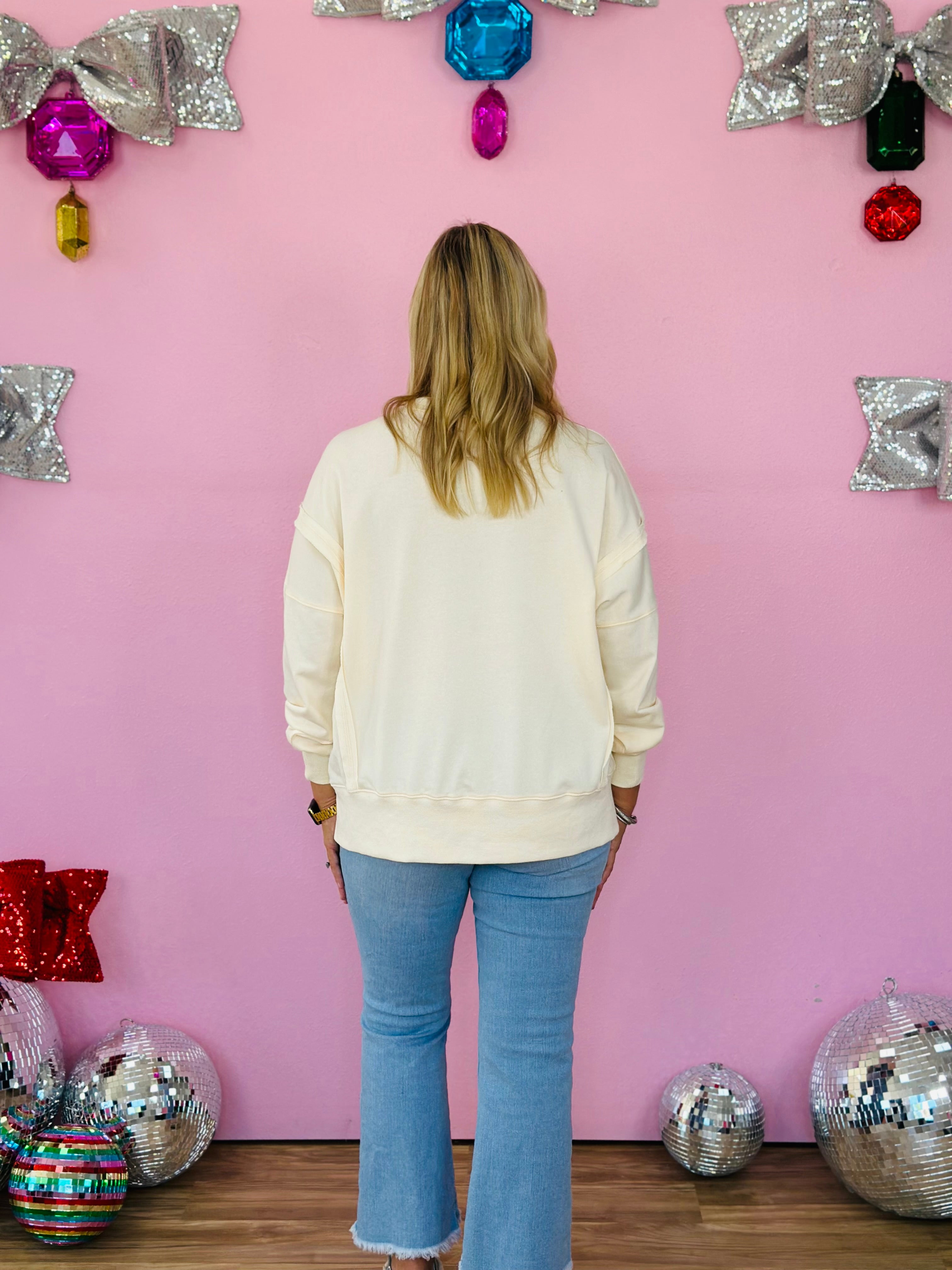 SEQUINED LIGHTS SWEATSHIRT-CREAM