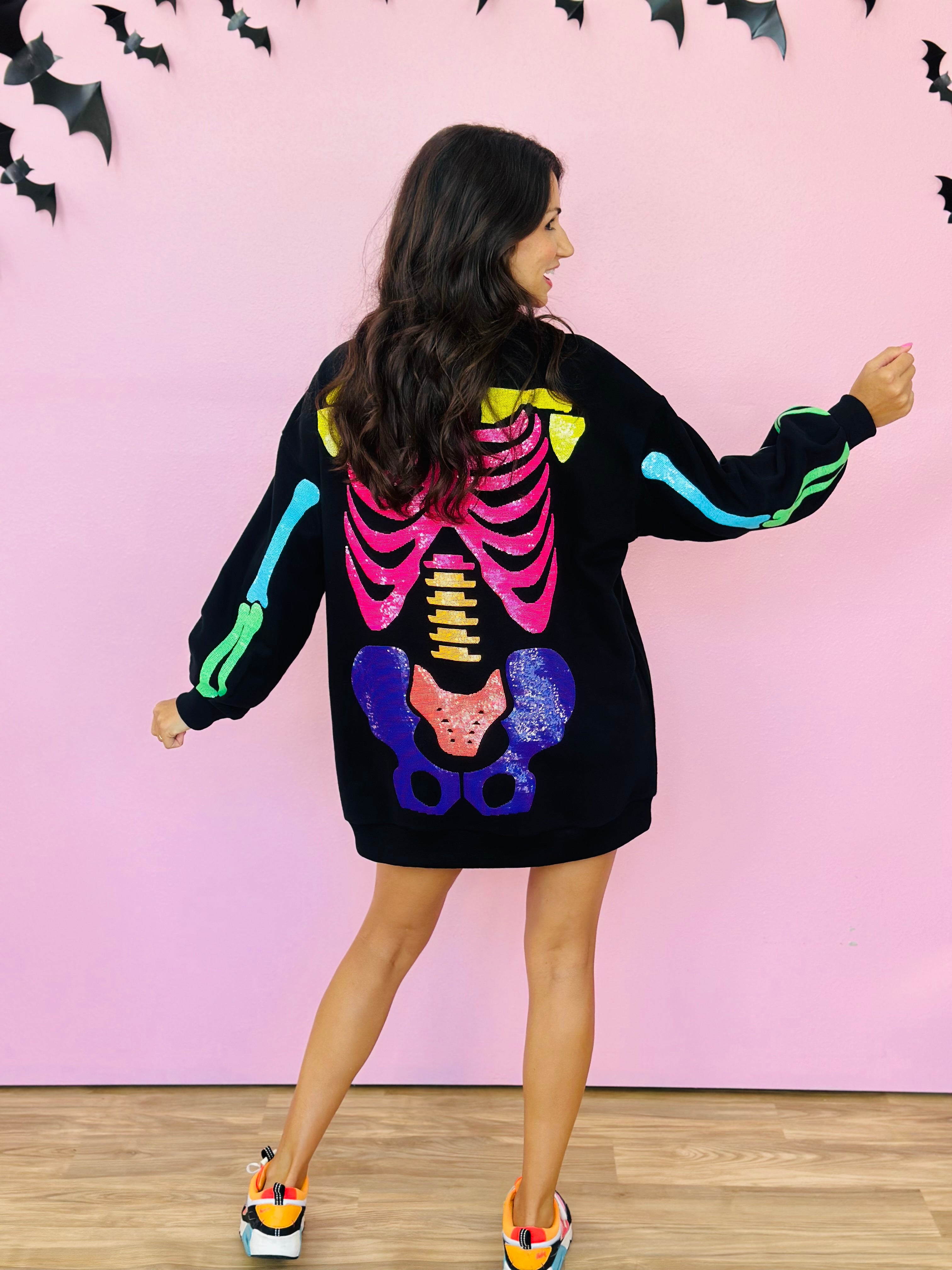 BLACK RAINBOW SKELETON SWEATSHIRT DRESS