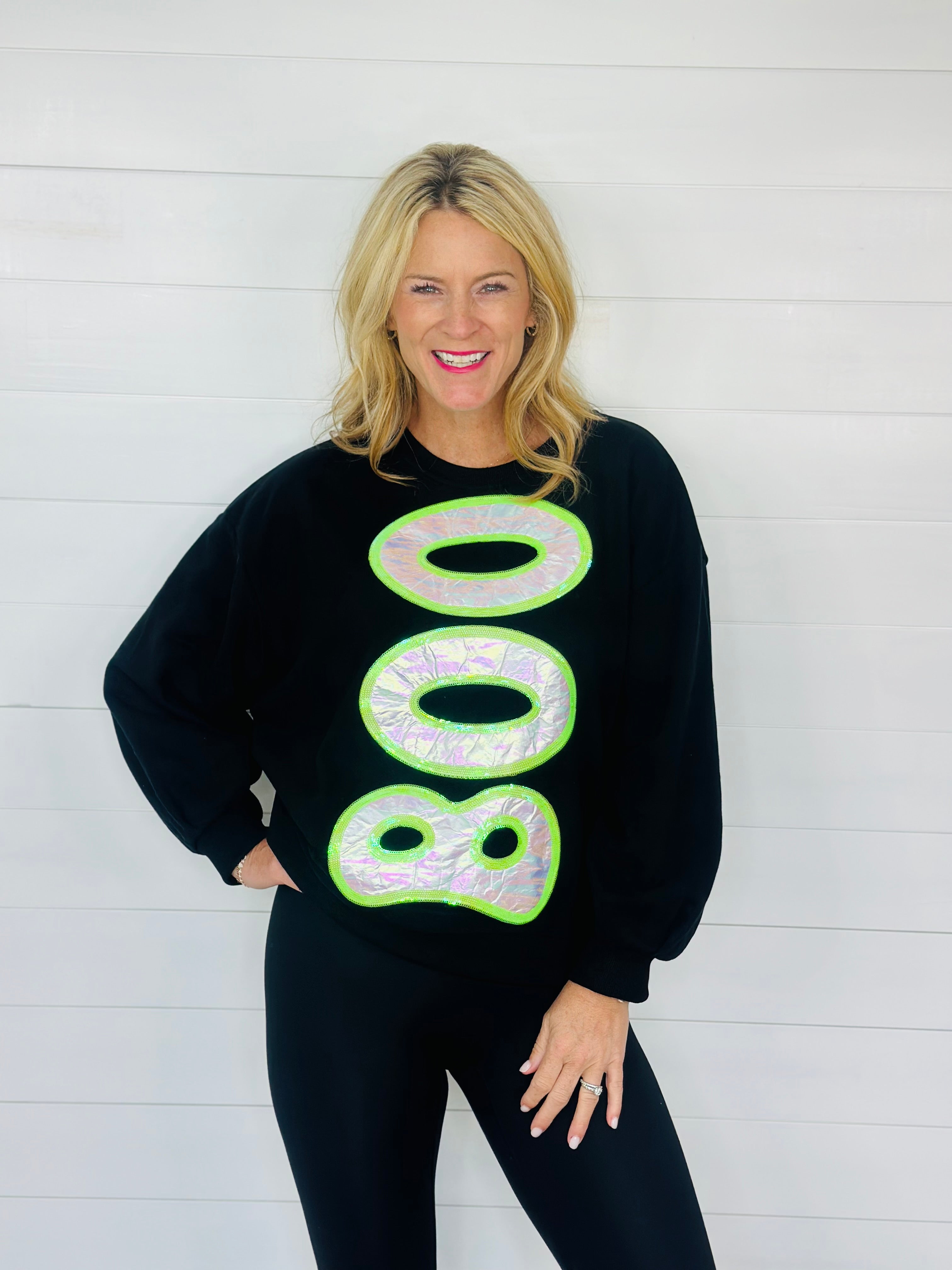 BLACK METALLIC BOO SWEATSHIRT