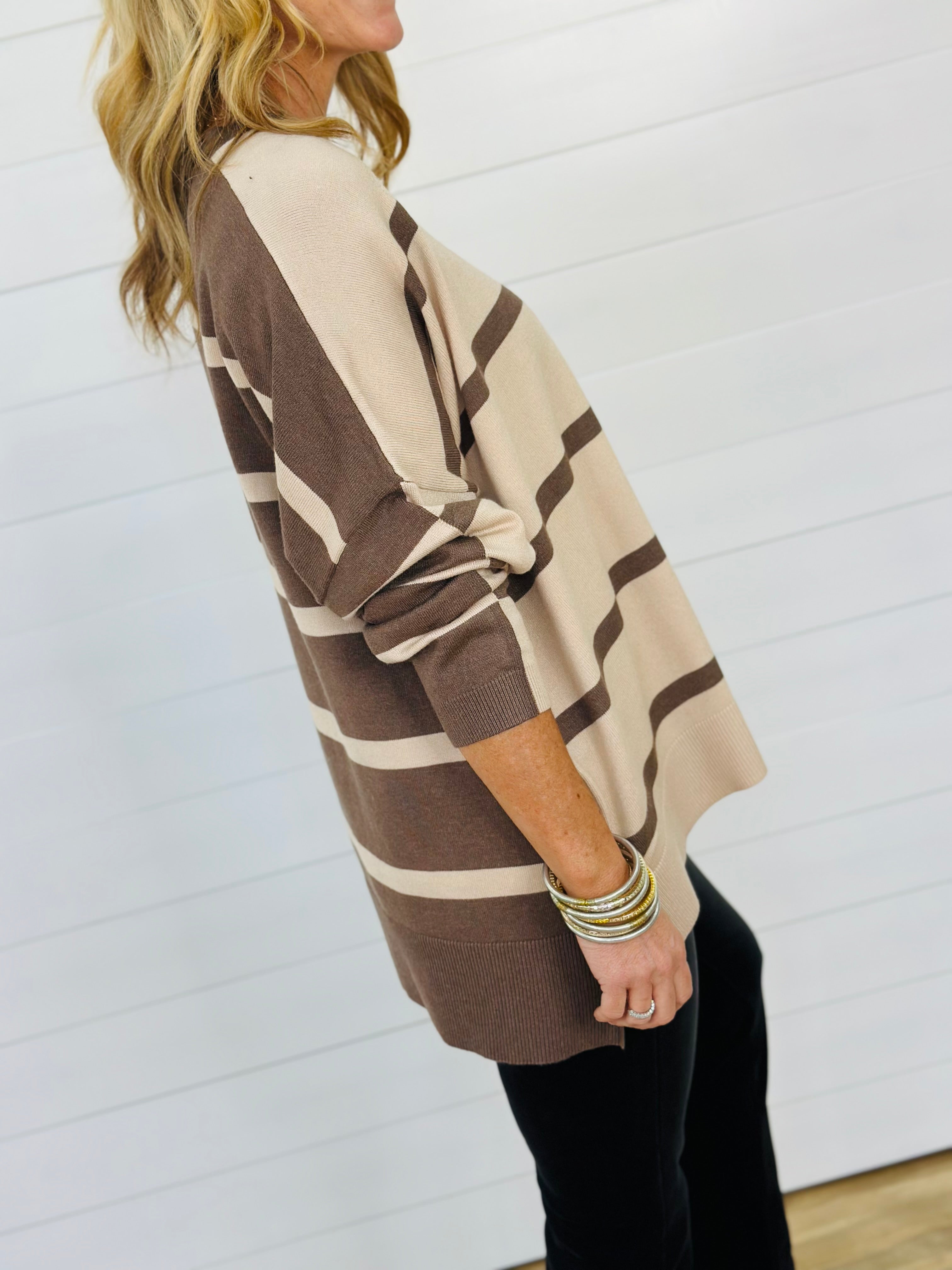 SHERIDAN STRIPE SWEATER TOP-BEIGE/BROWN