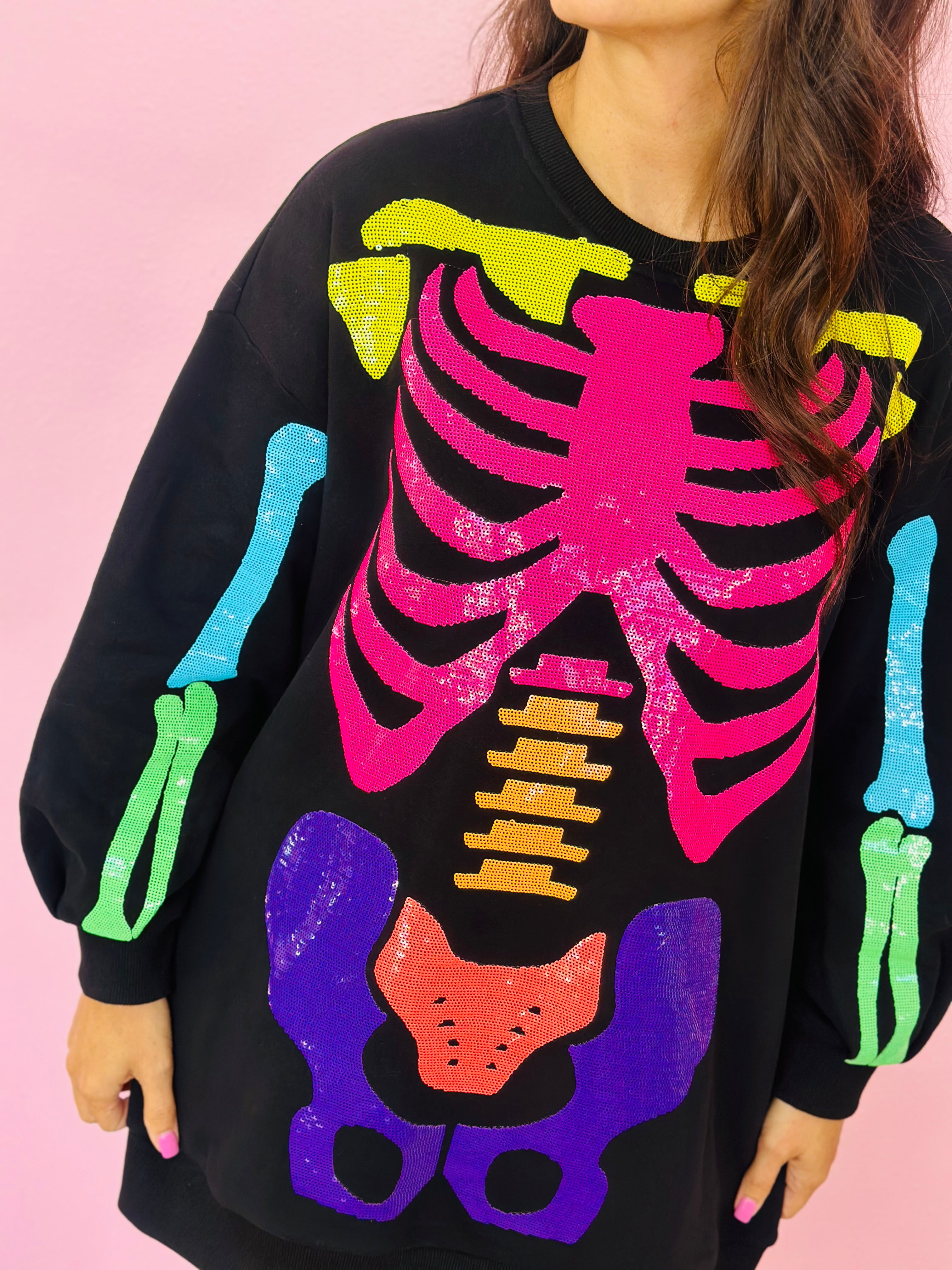 BLACK RAINBOW SKELETON SWEATSHIRT DRESS