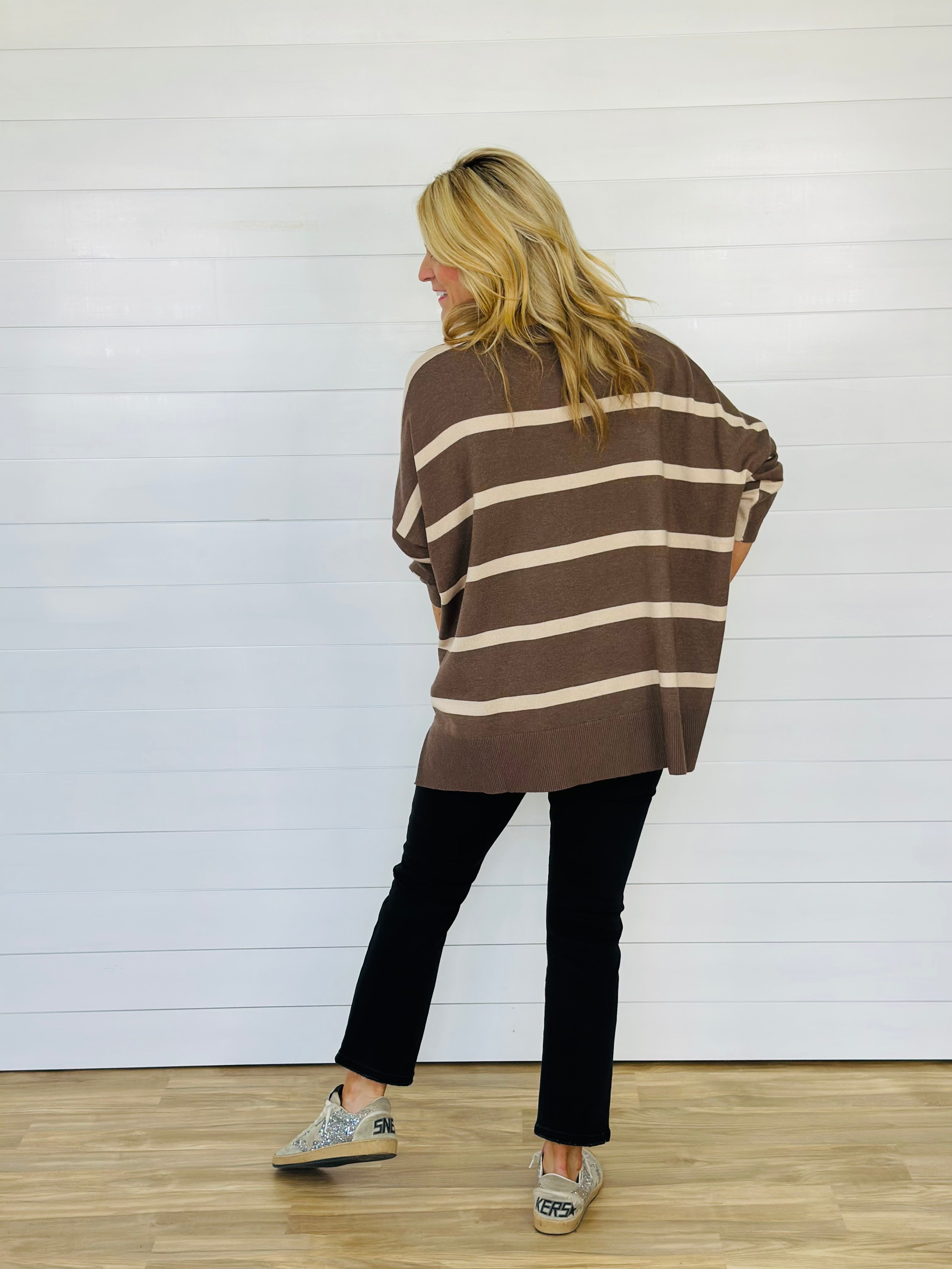 SHERIDAN STRIPE SWEATER TOP-BEIGE/BROWN