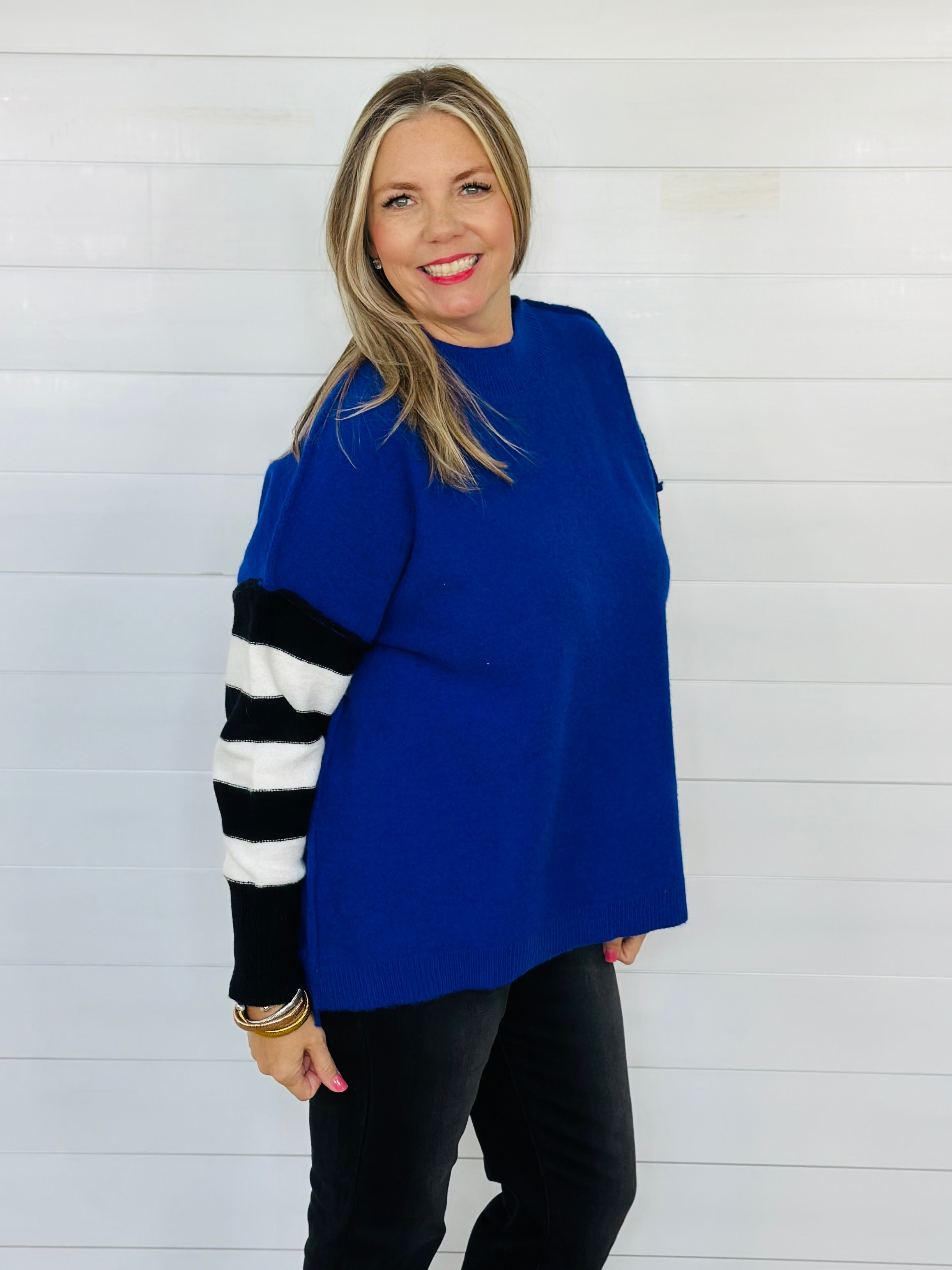 HALSTON SWEATER TOP-ROYAL BLUE