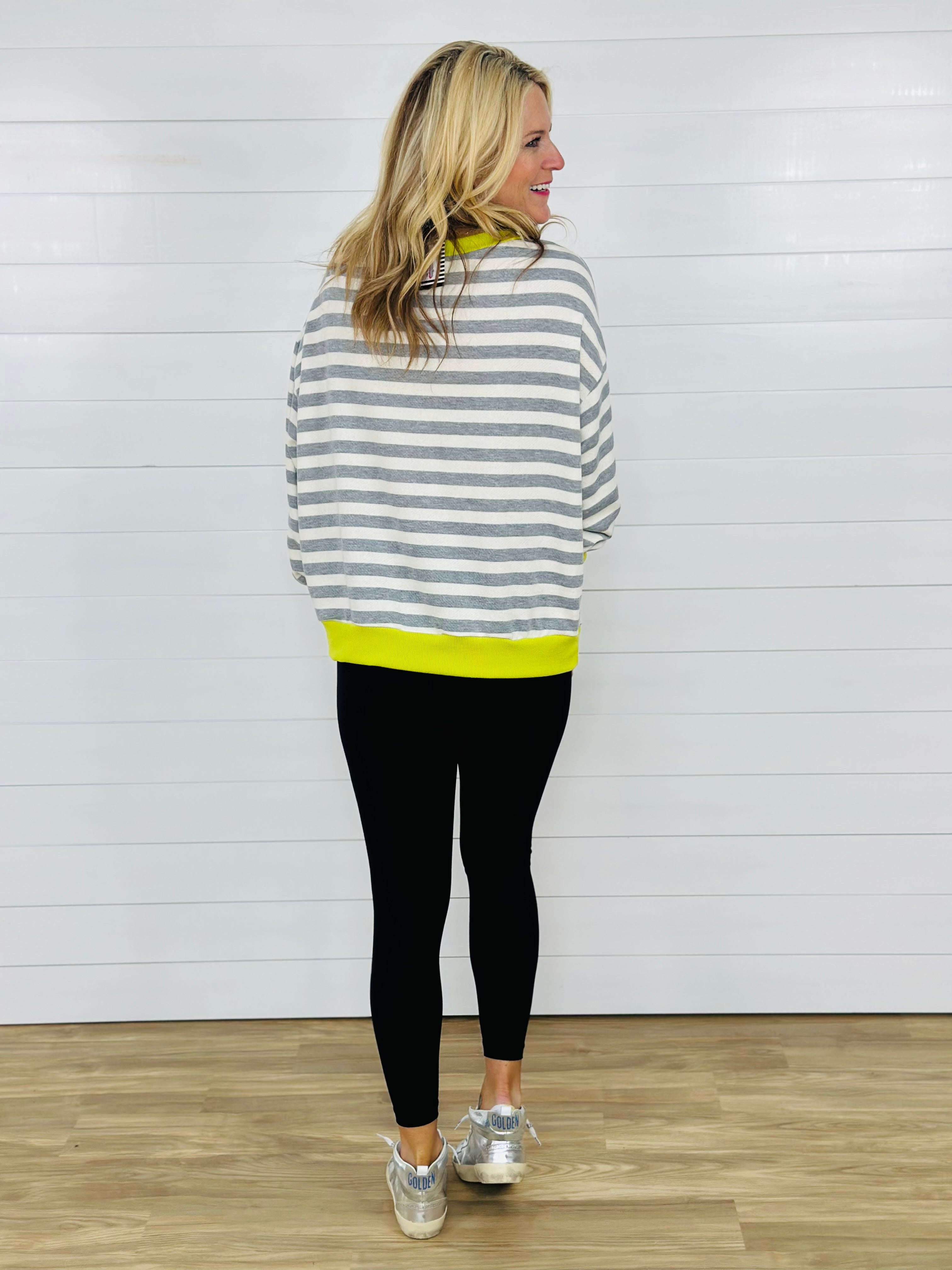 STRIPING OUT SWEATSHIRT-GREY/LIME