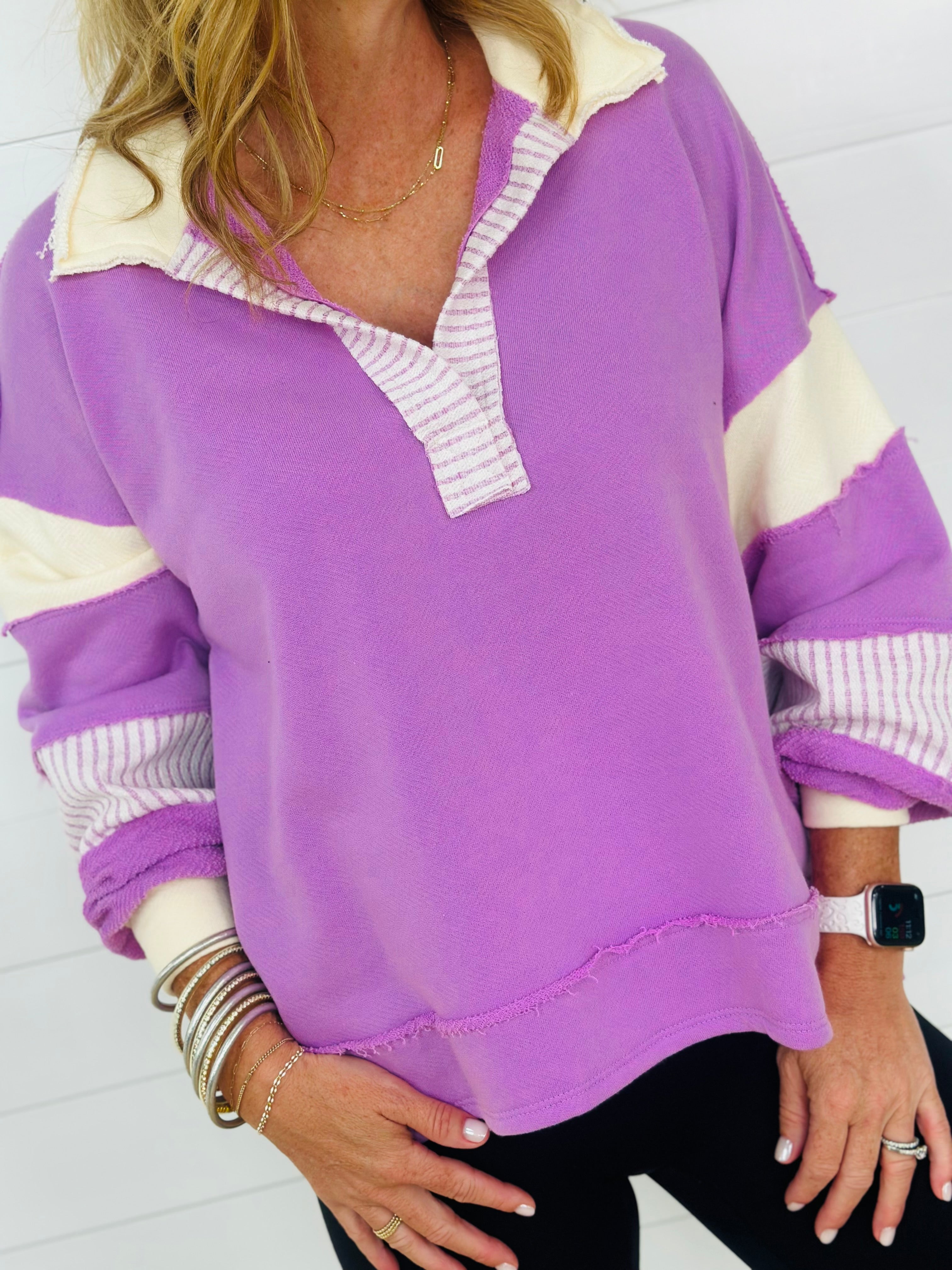 JENNA TOP-LAVENDER/CREAM