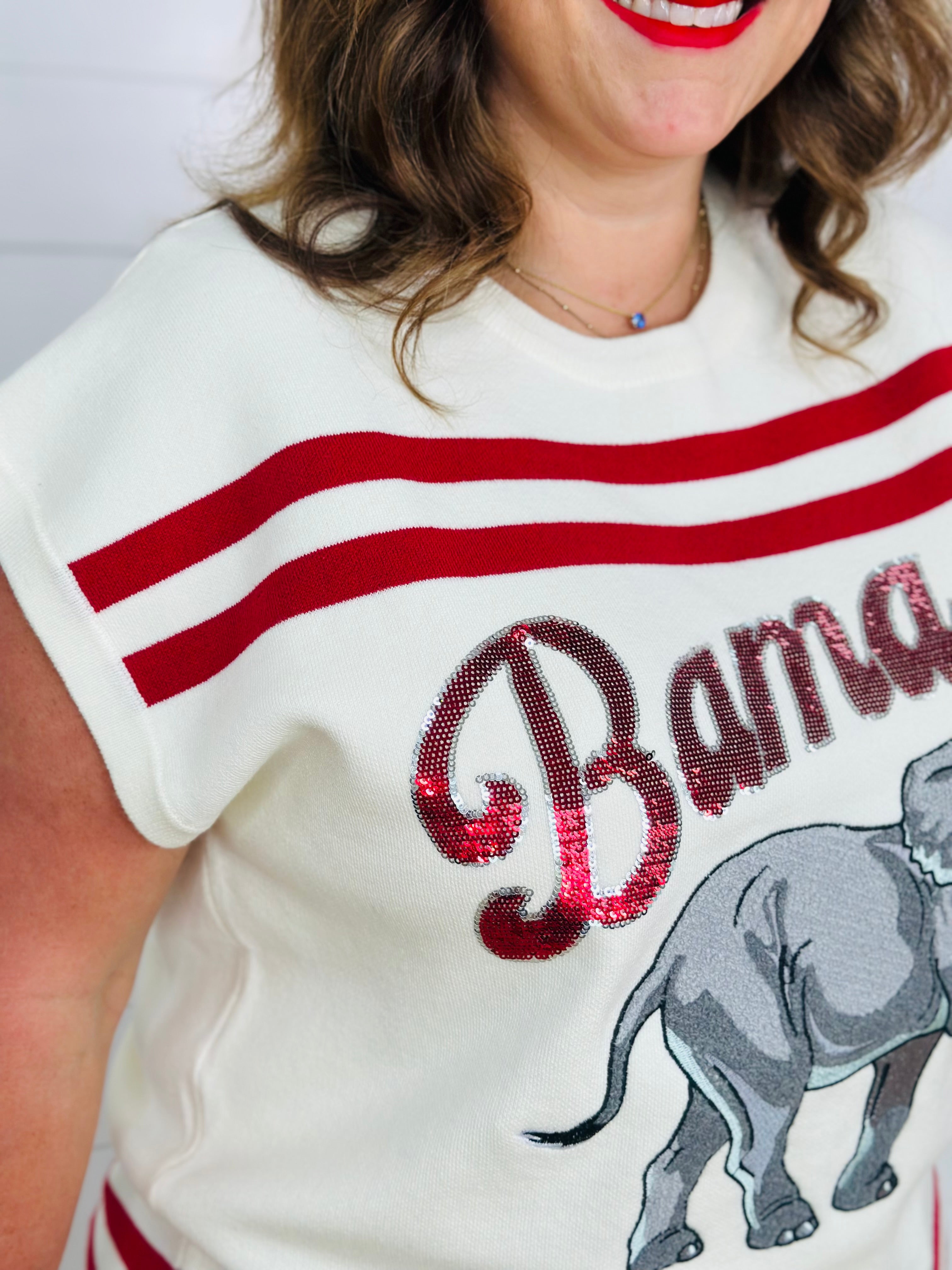 WHITE & CRIMSON BAMA SWEATER