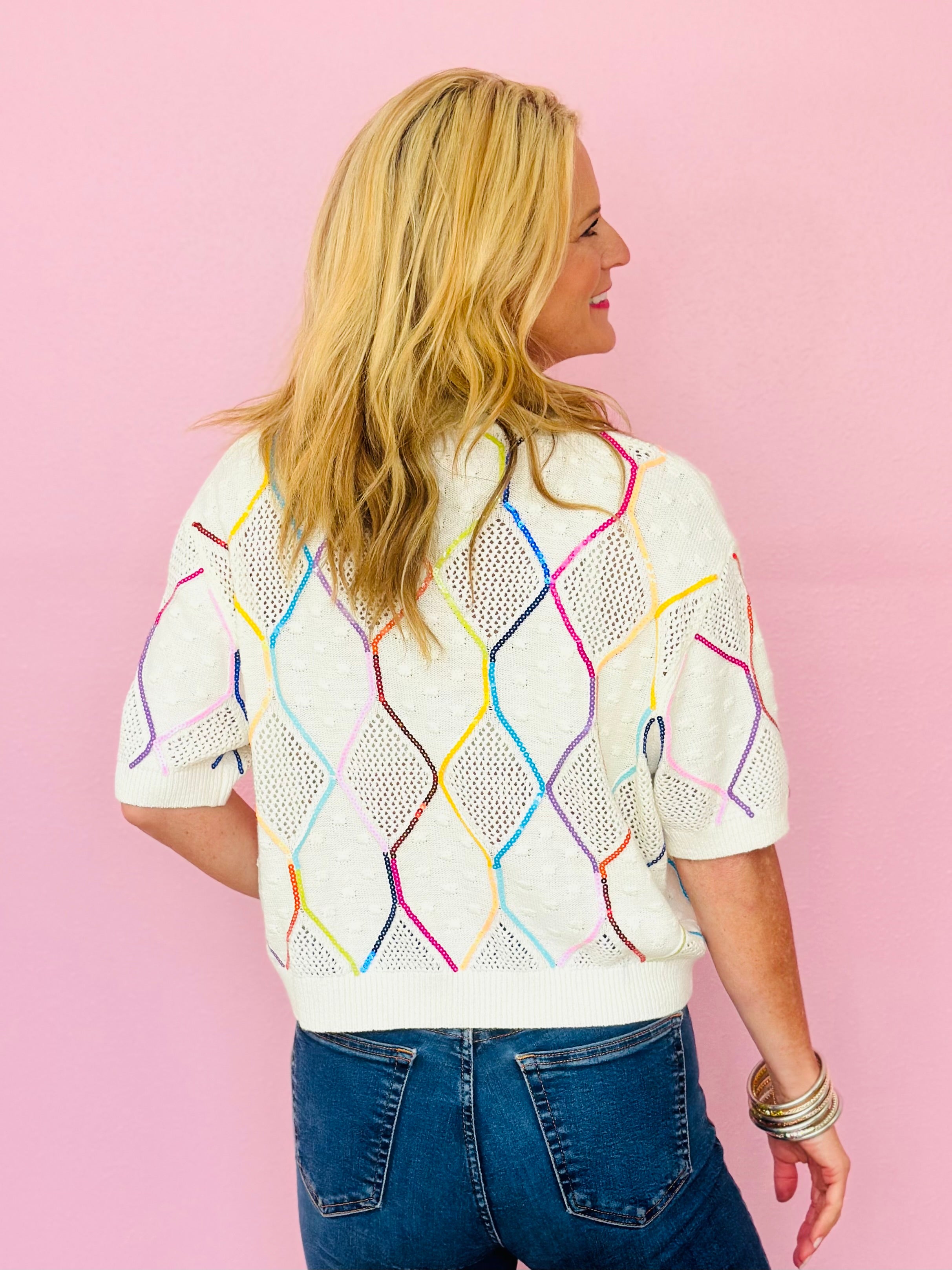 IVORY & RAINBOW KNIT TOP