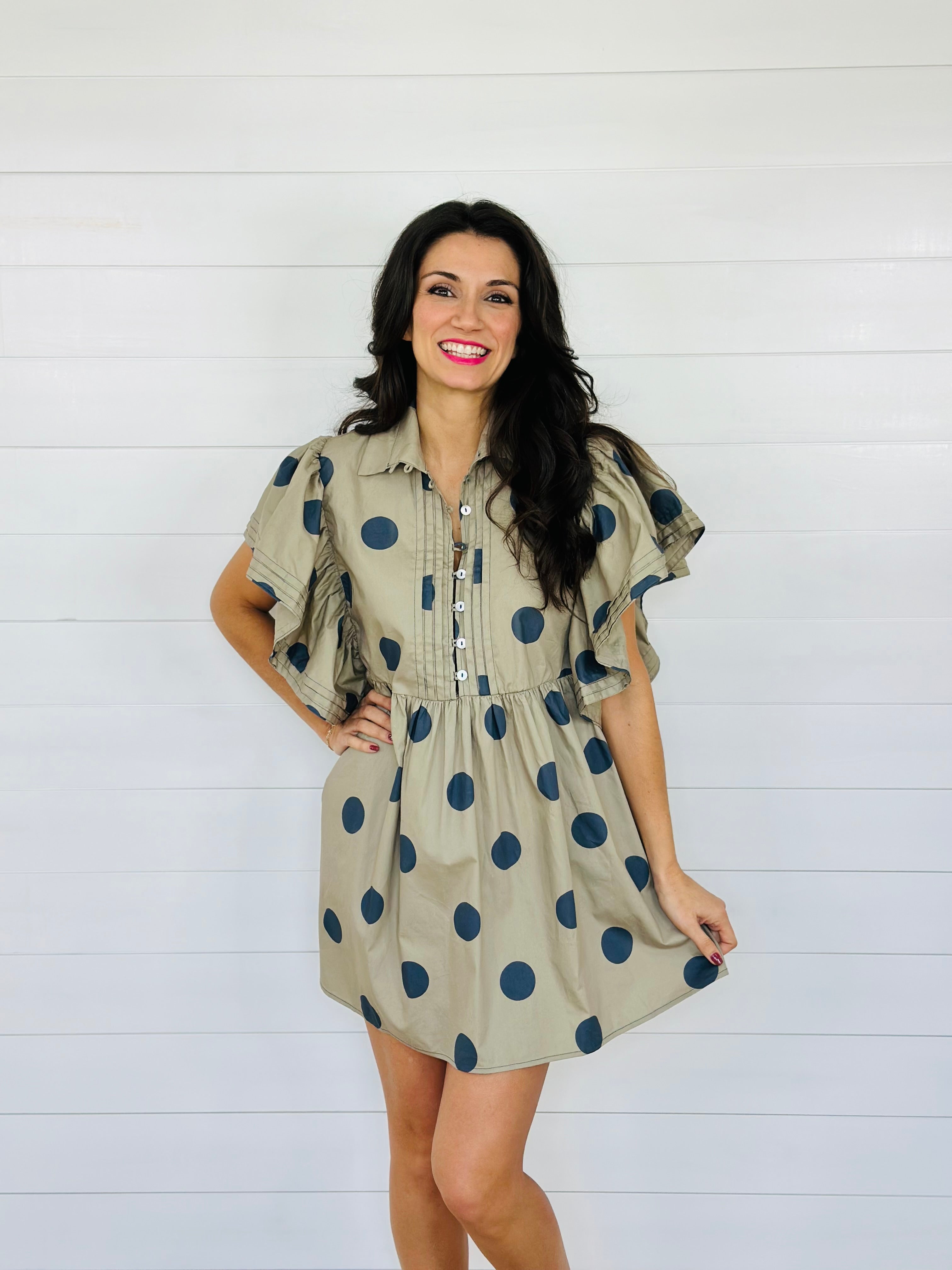 PEYTON POLKA DOT DRESS-TAUPE