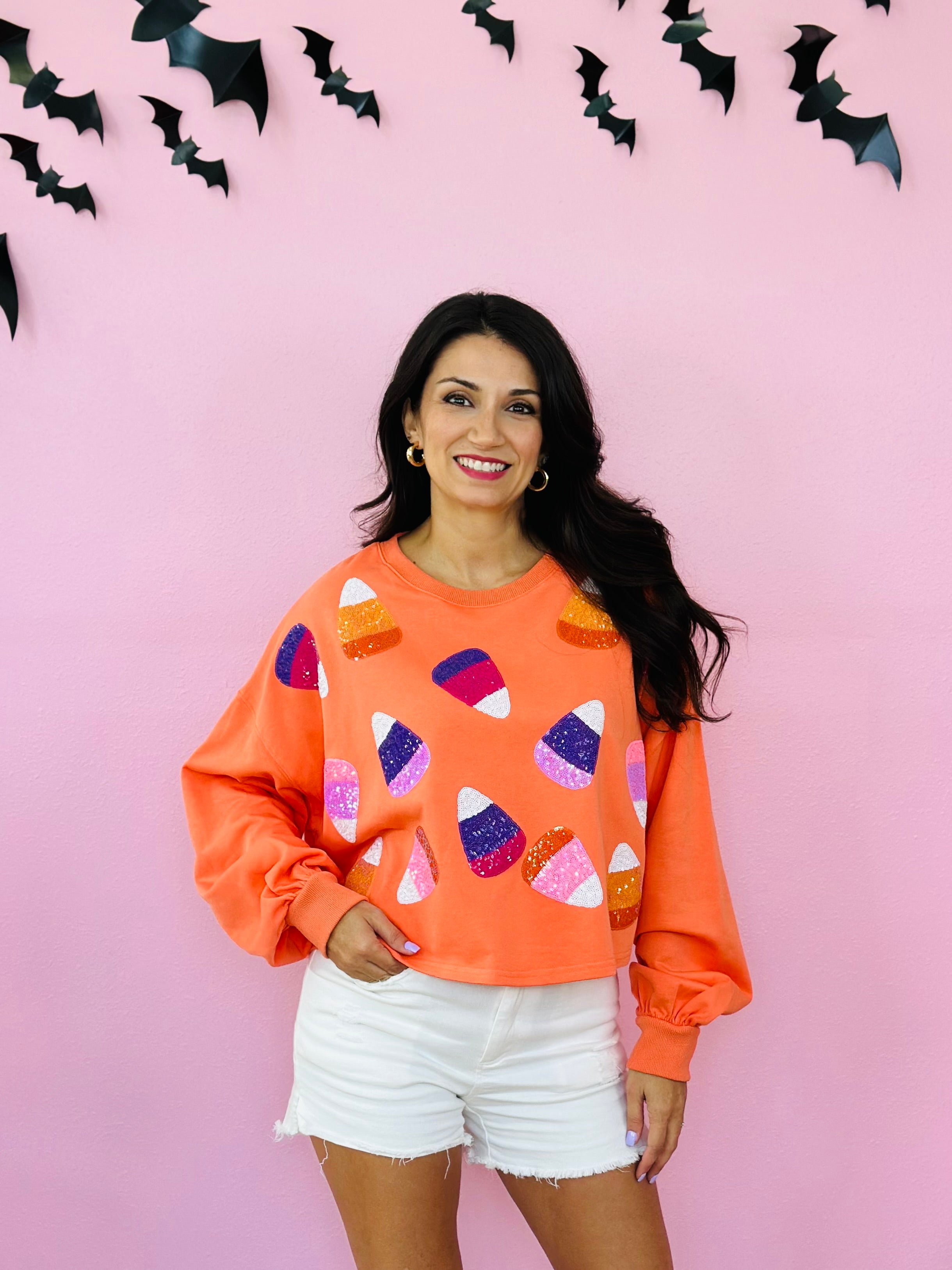 COLORFUL CANDY CORN TOP-ORANGE