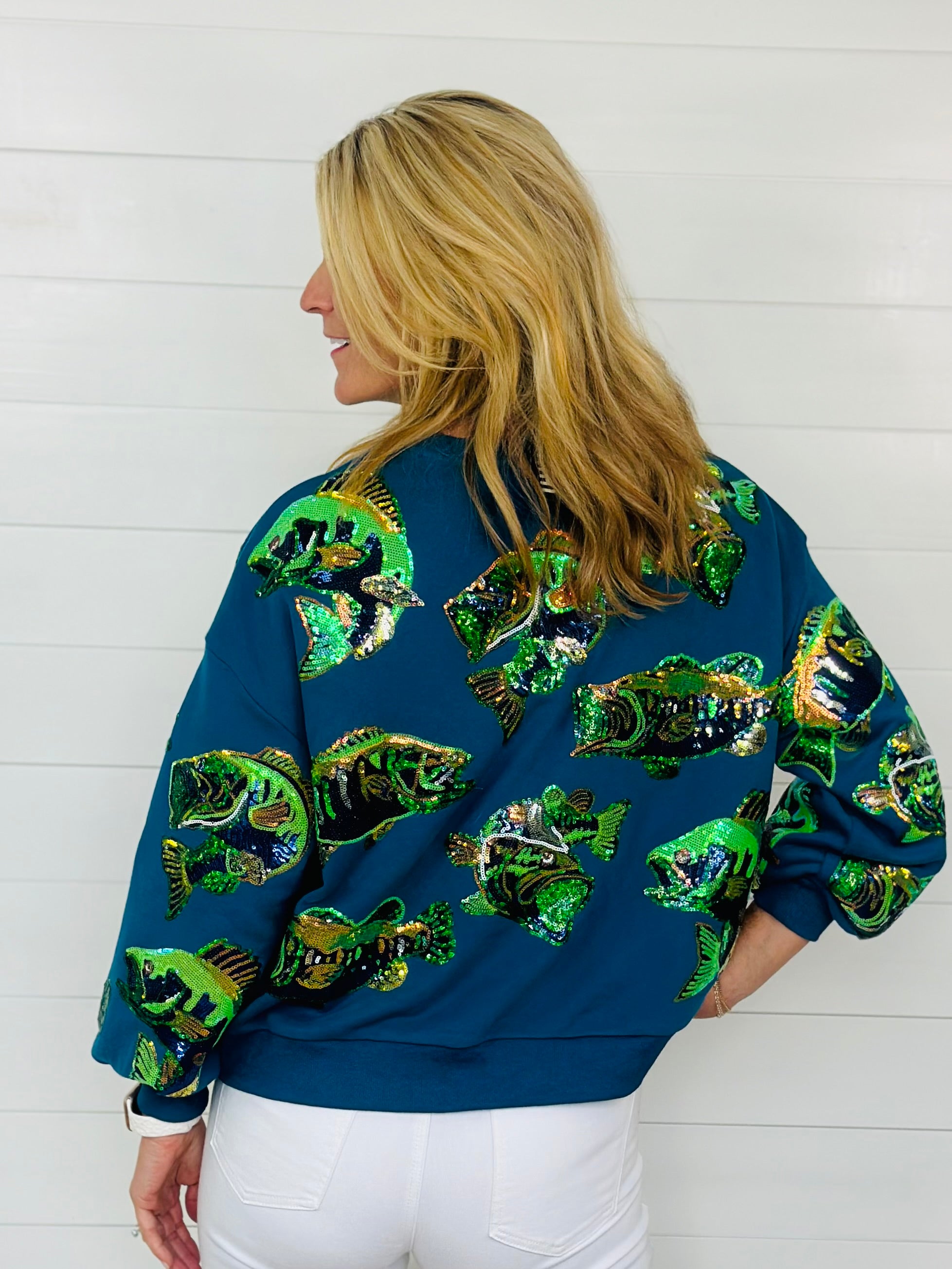 TEAL BASS FISH SWEATSHIRT