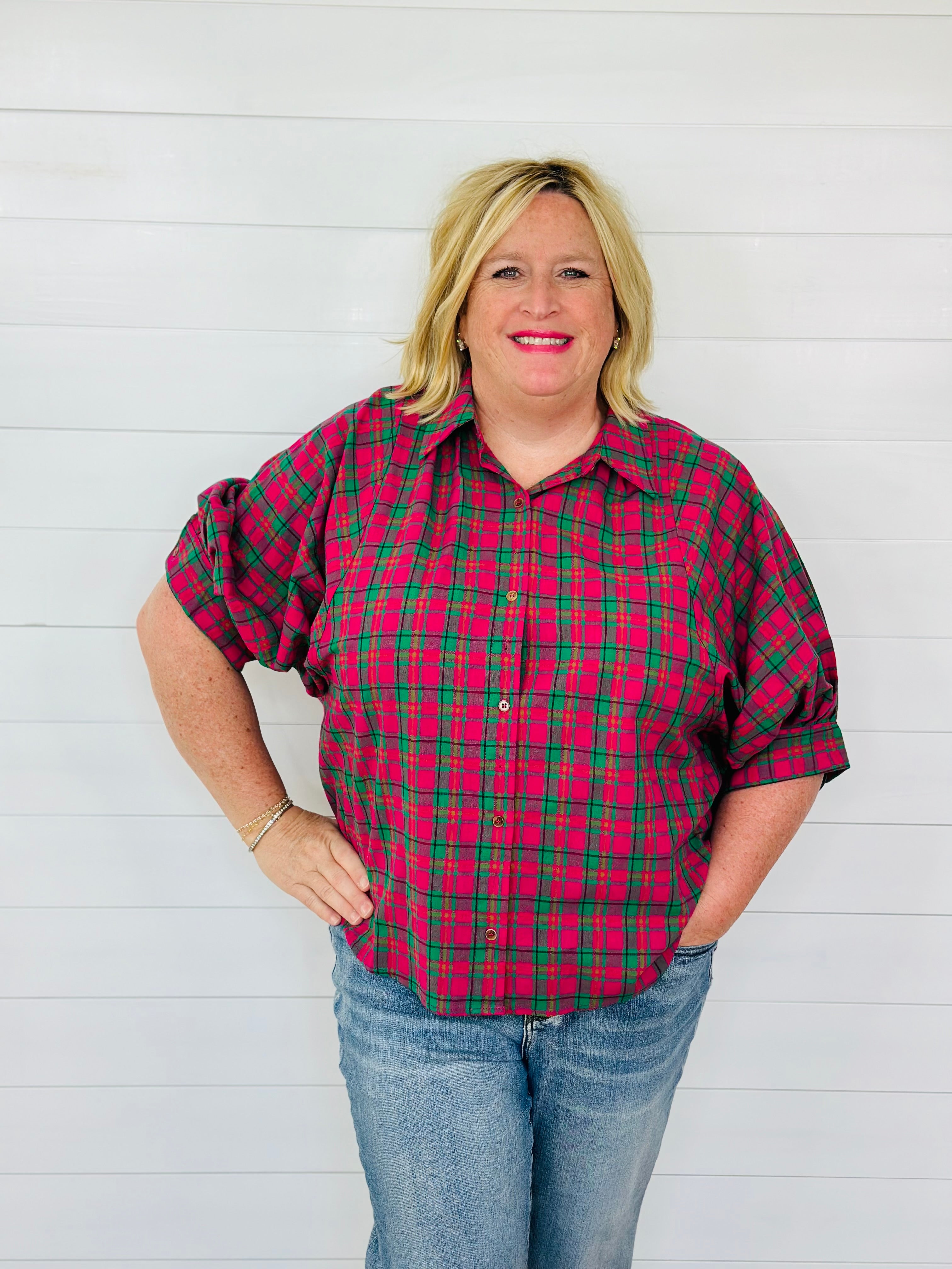 POLLY PLAID TOP-PLUS