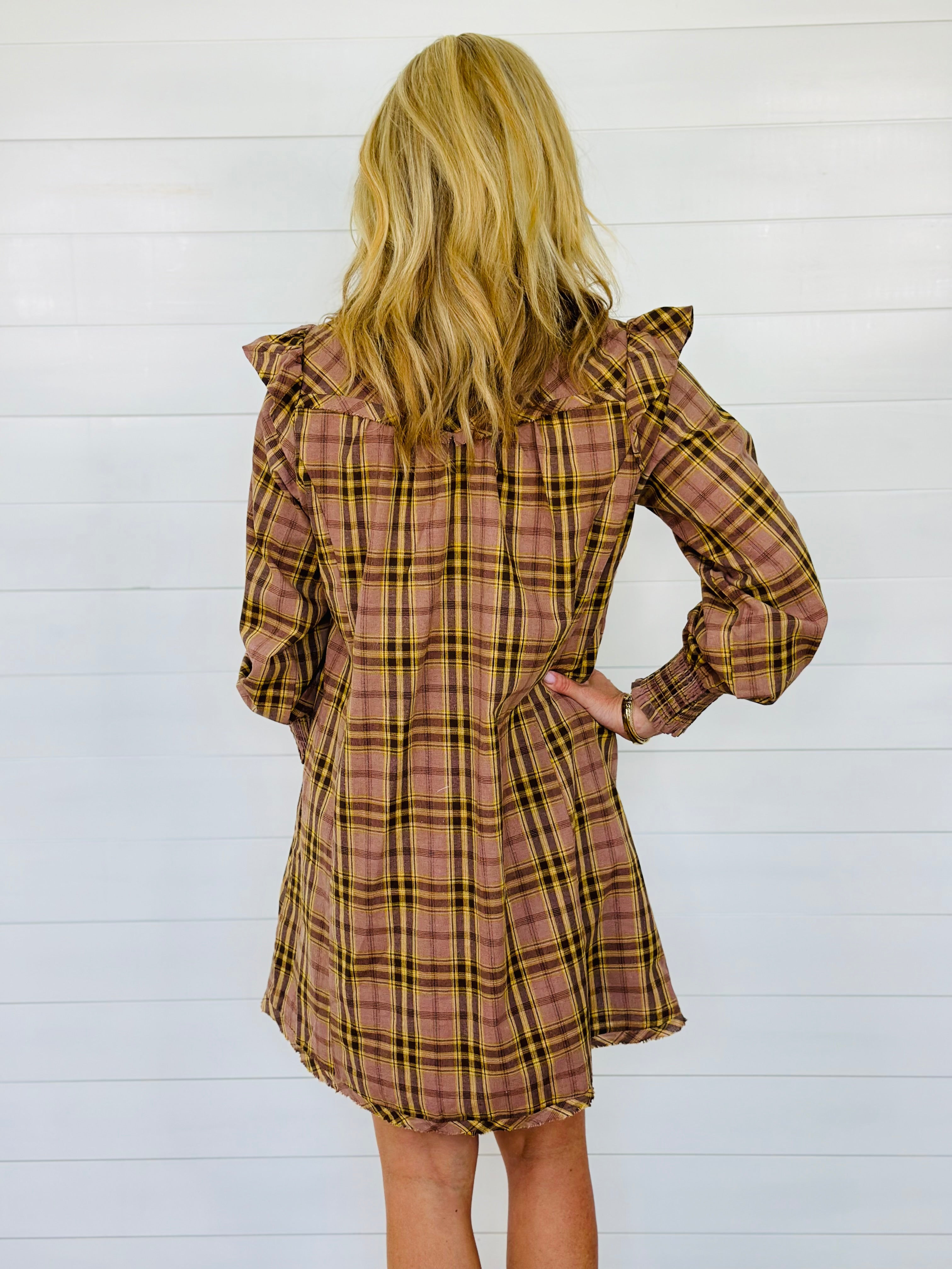 HARVEST PLAID DRESS-TAUPE