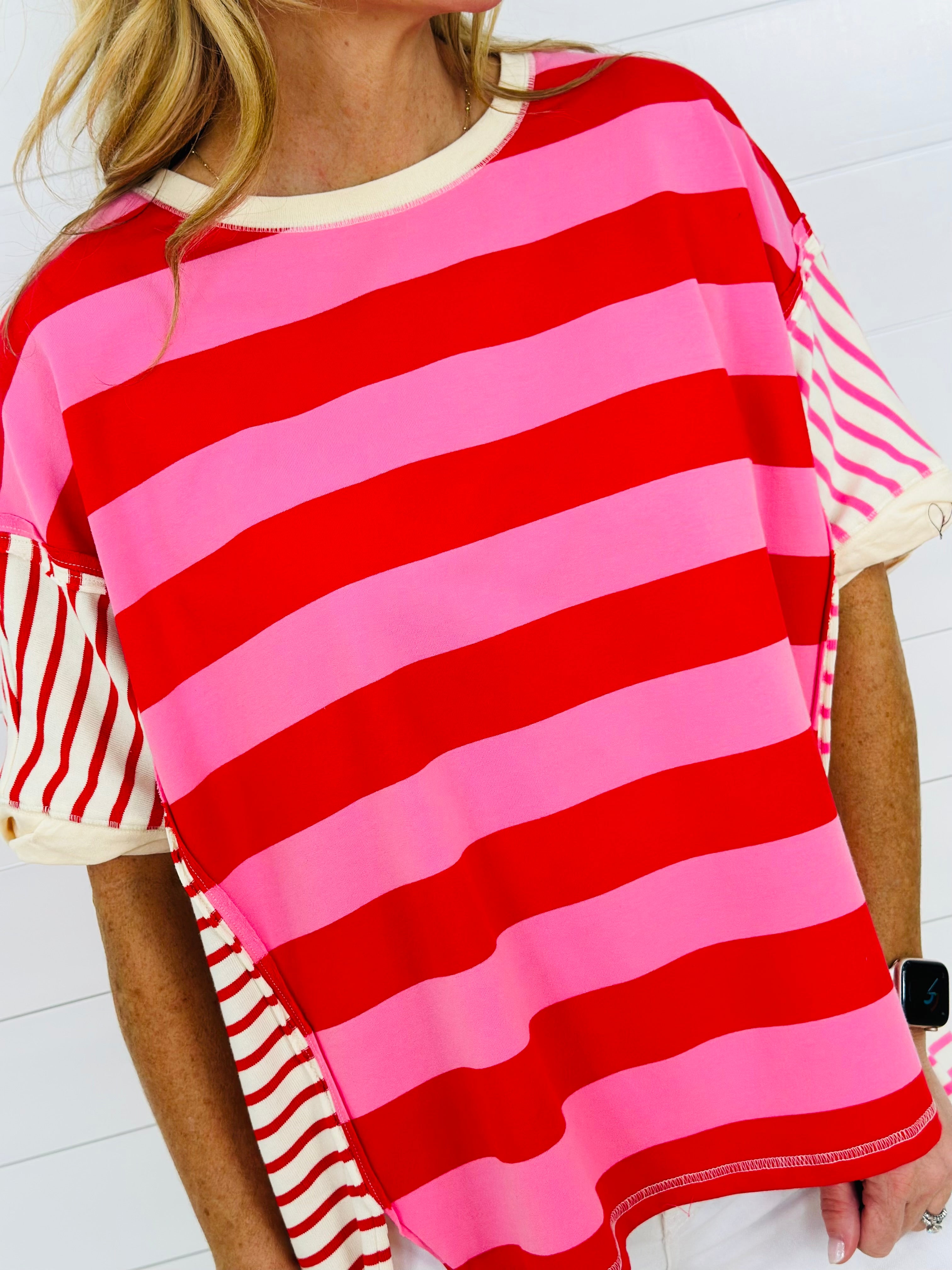 RED/PINK STRIPE MIX TOP