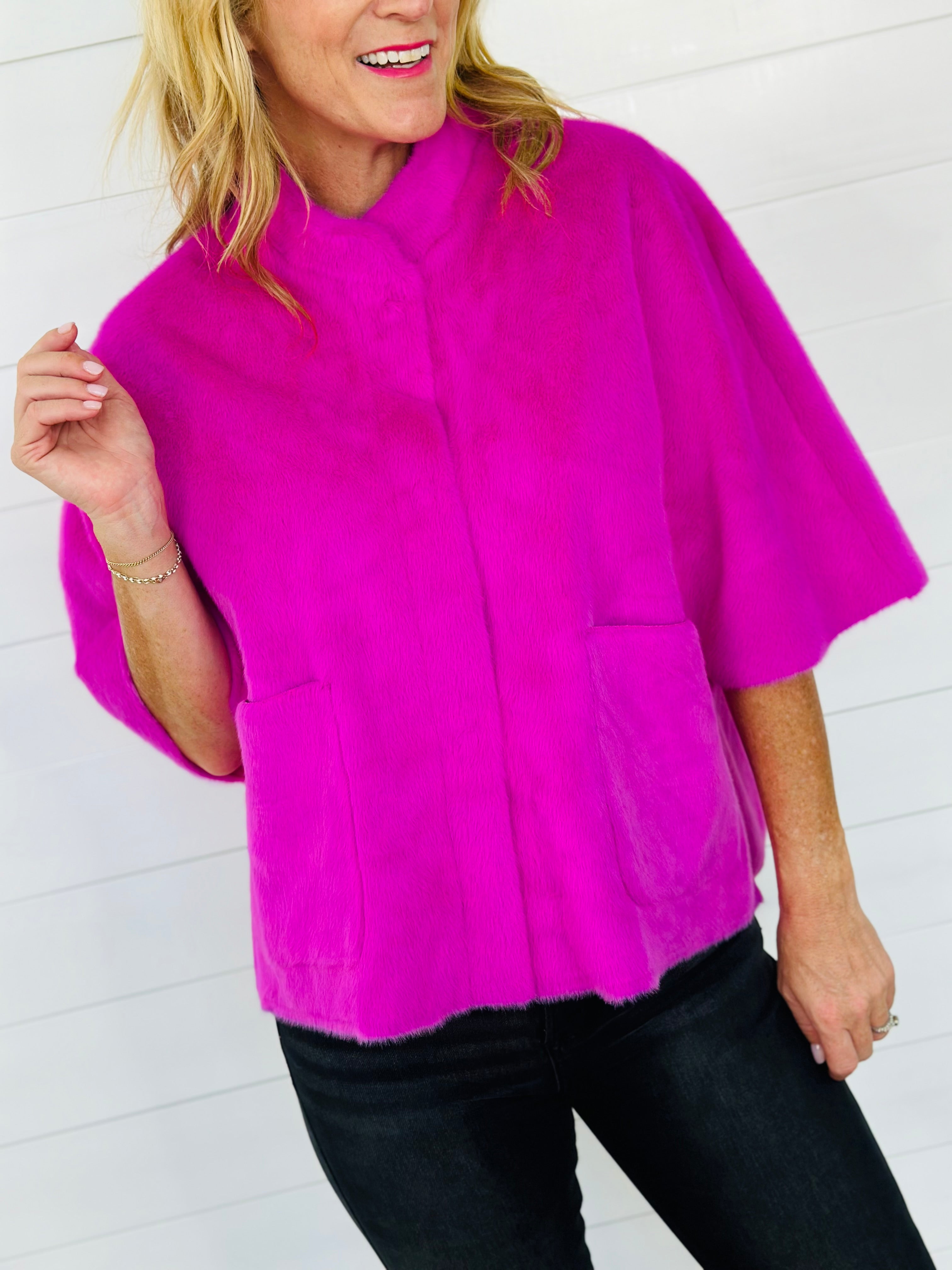 FAUX CAPELET JACKET-FUCHSIA