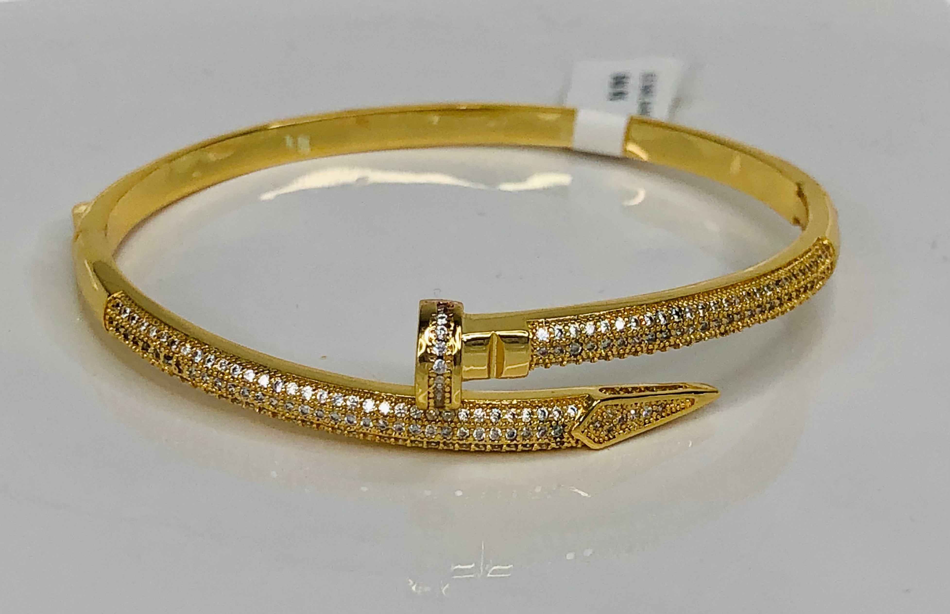 CZ NAIL BANGLE-GOLD