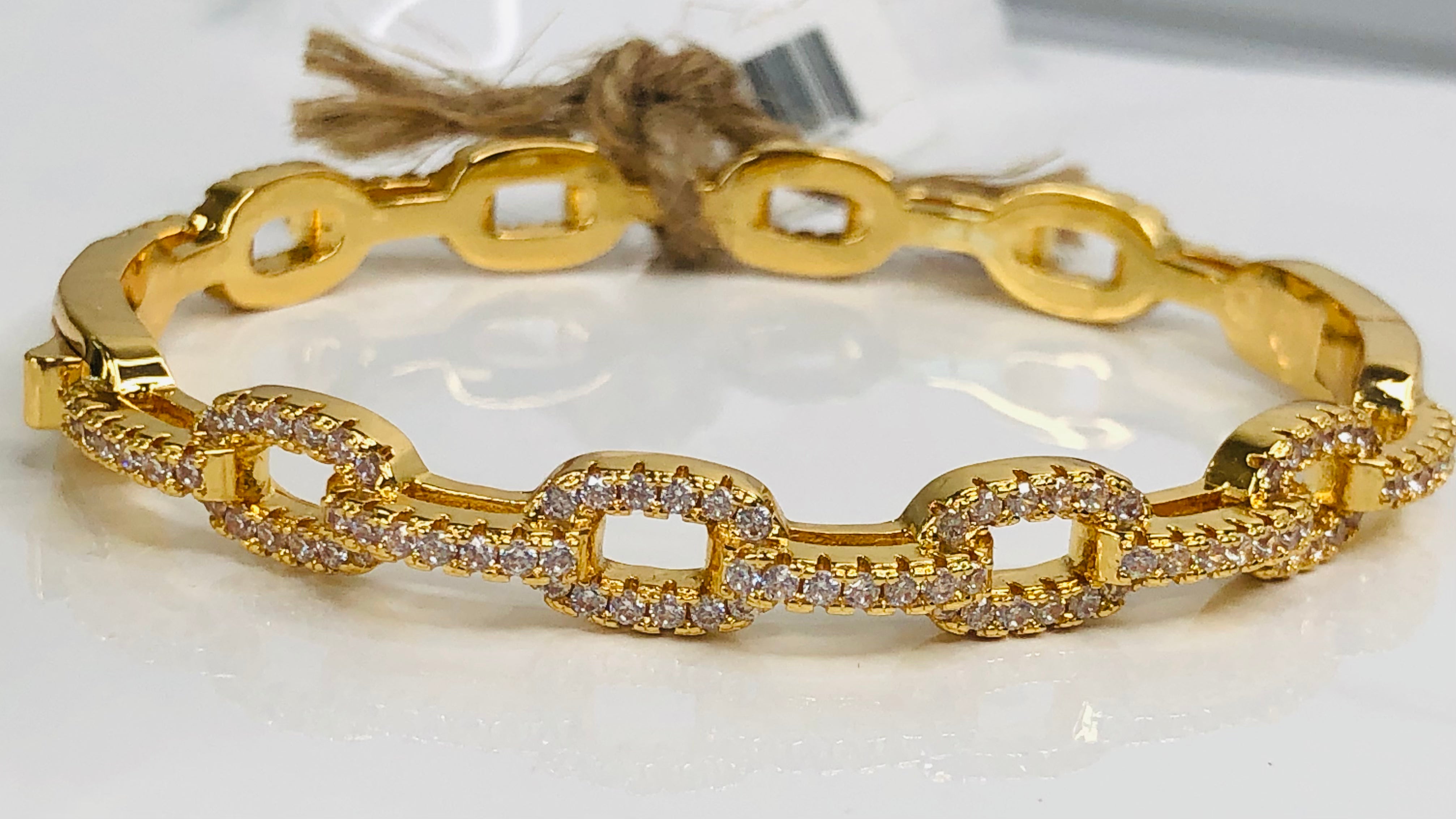 CZ CHAIN CLAMP BANGLE-GOLD