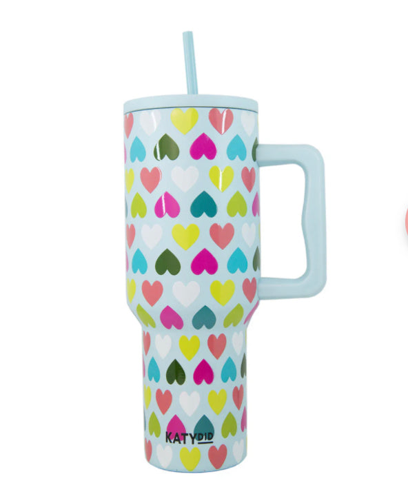 MULTICOLORED HEARTS MINT TUMBLER