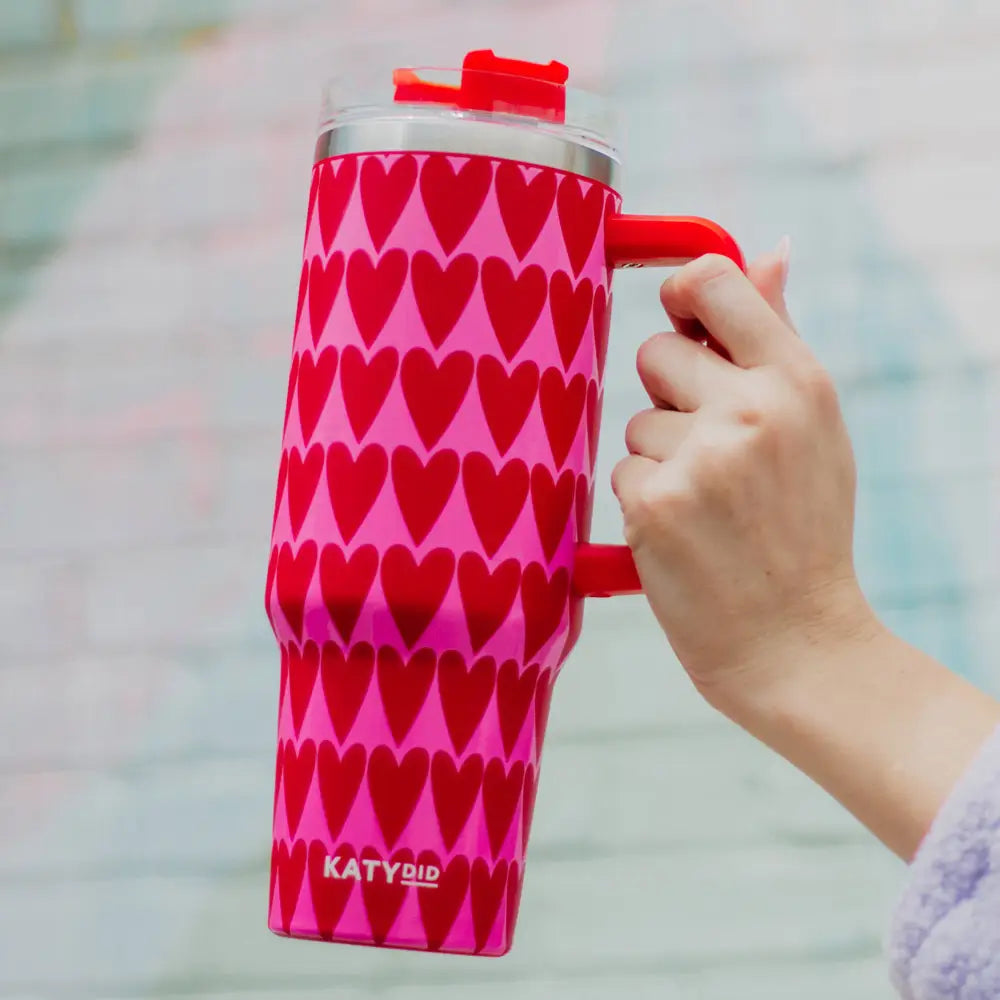 RED HEARTS TUMBLER W/HANDLE 40oz