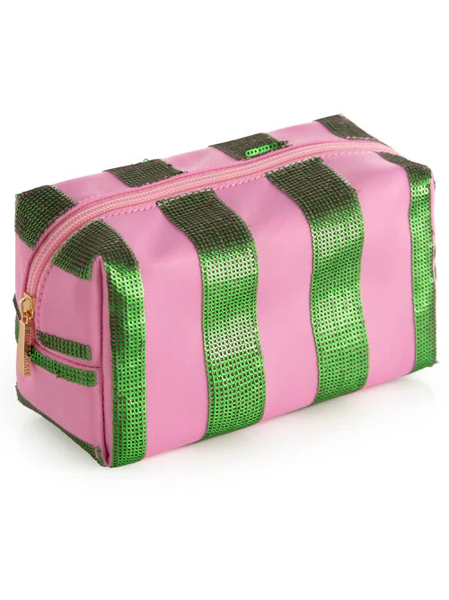 CARA STRIPE ZIP POUCH-GREEN