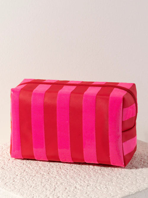 CARA LRG STRIPE ZIP POUCH-PINK