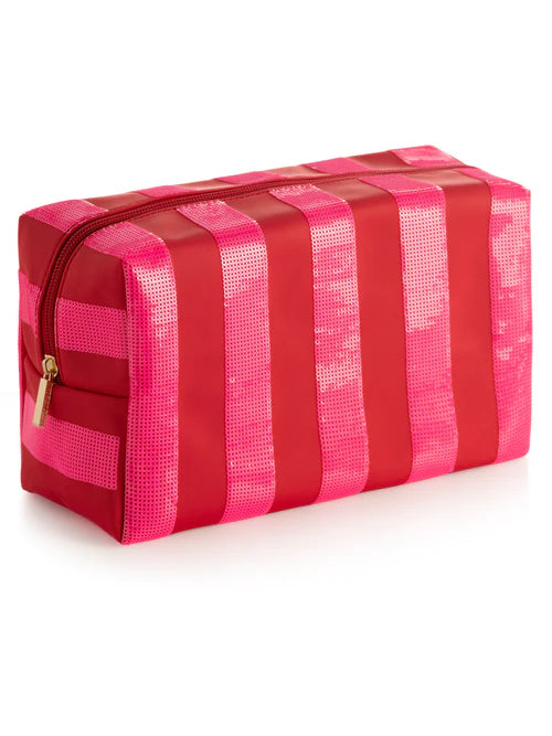 CARA LRG STRIPE ZIP POUCH-PINK