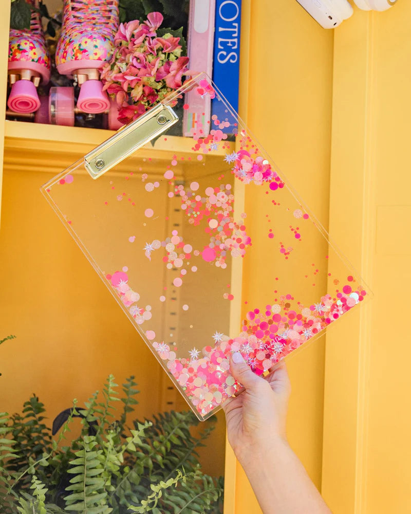 PINK CONFETTI CLEAR CLIPBOARD