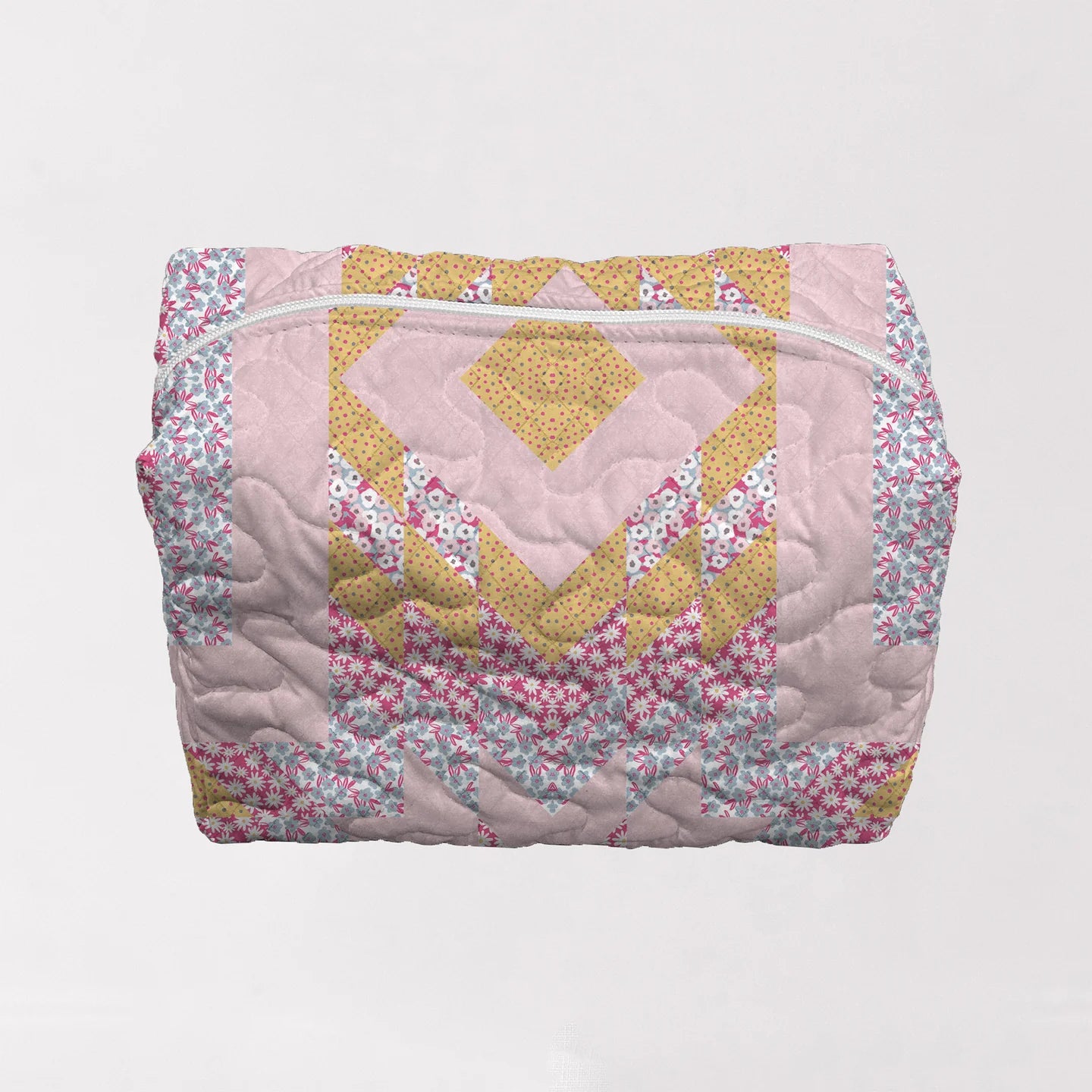 ADELINE PATCHWORK QUILTED MAKEUP BAG-PINK