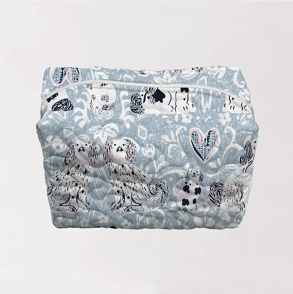 FOO DOGS QUILTED MAKEUP BAG-LT BLUE