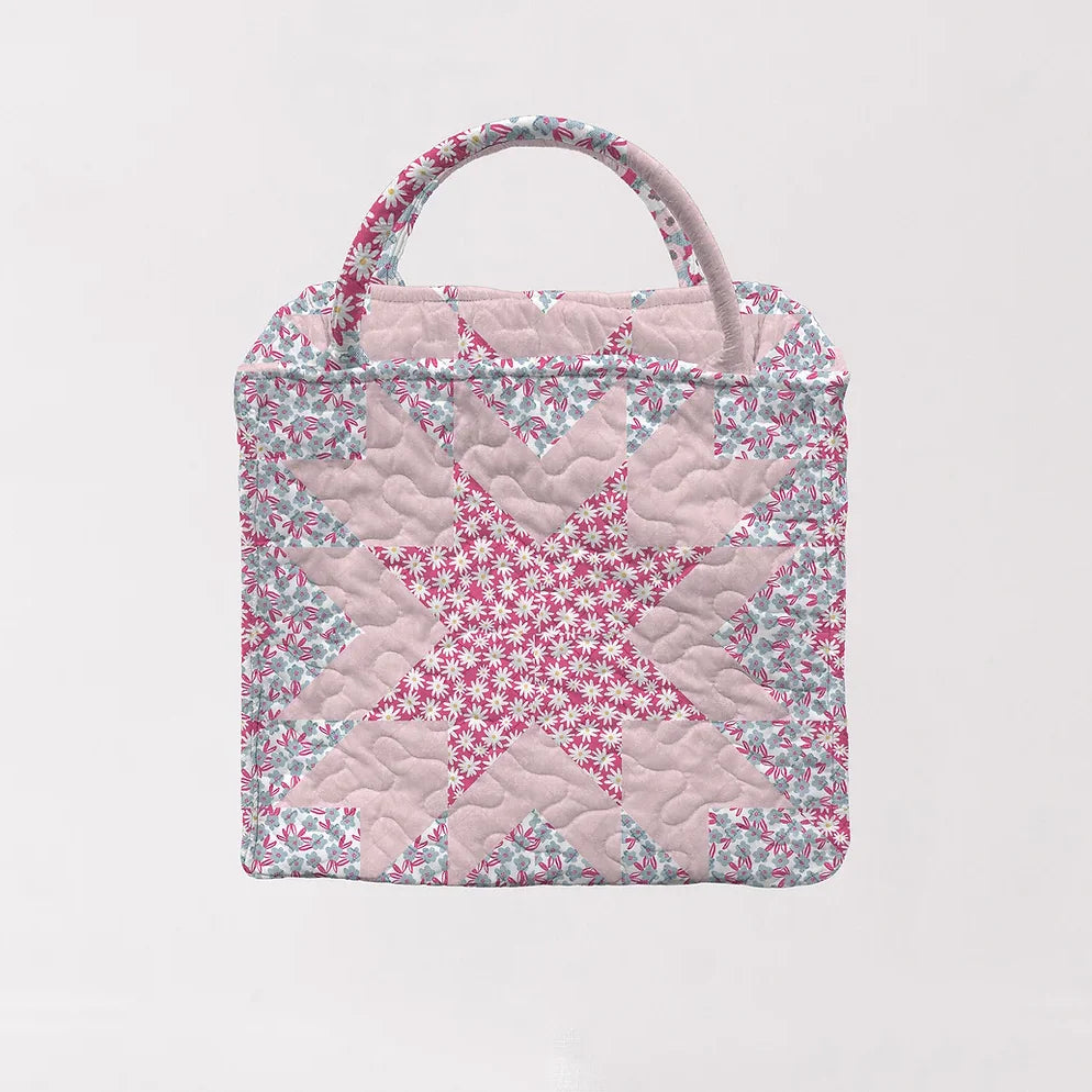 ADELINE PATCHWORK QUILTED SMALL TOTE-PINK