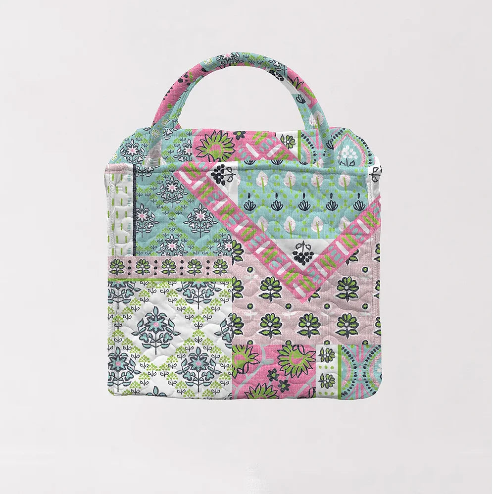 LARAMIE PATCHWORK QUILTED SMALL TOTE-GREEN