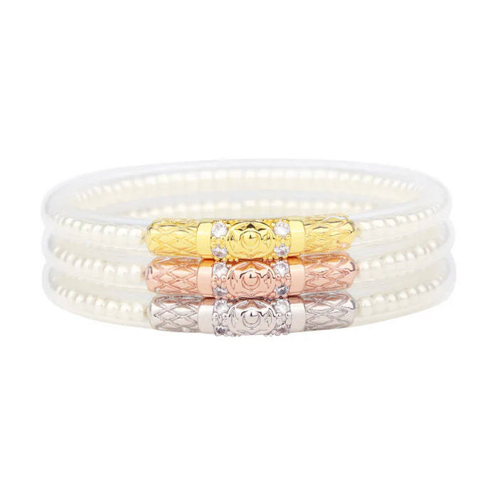 THREE QUEENS ALL WEATHER BANGLES-WHITE PEARL-LARGE