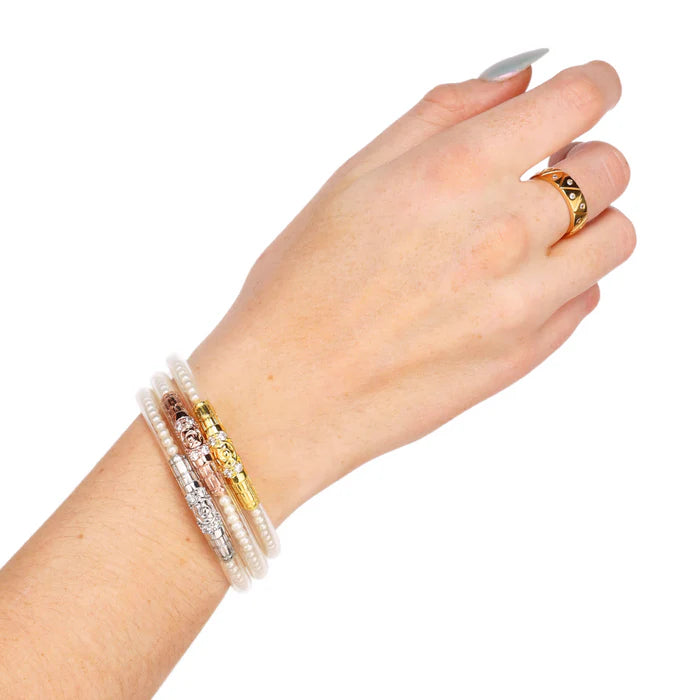 THREE QUEENS ALL WEATHER BANGLES-WHITE PEARL-MEDIUM